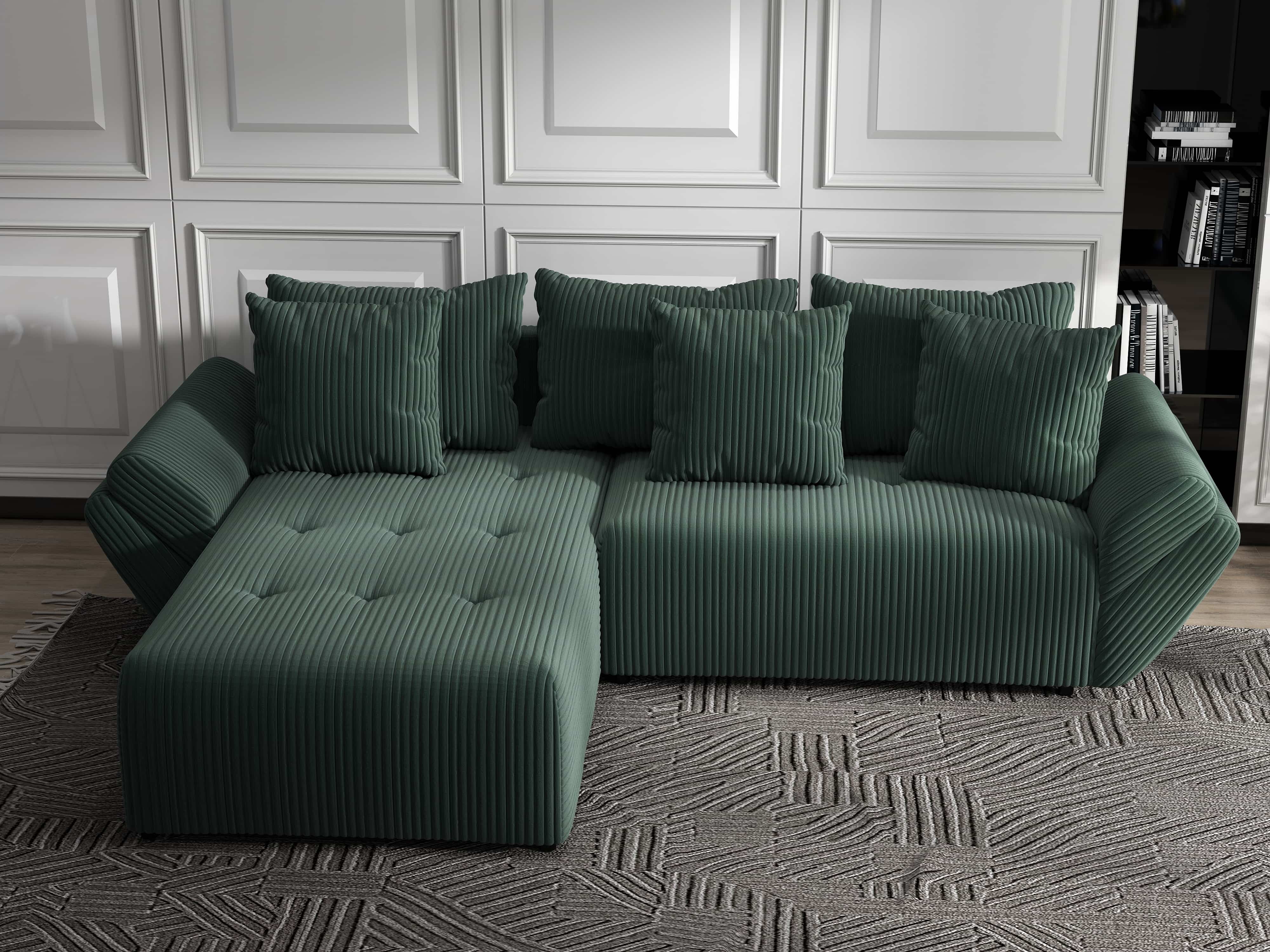 Colțar extensibil dumonde cu ladă de depozitare si sezut confortabil din spuma HR, Berlin Ambience Verde 280x185 cm Fabrica