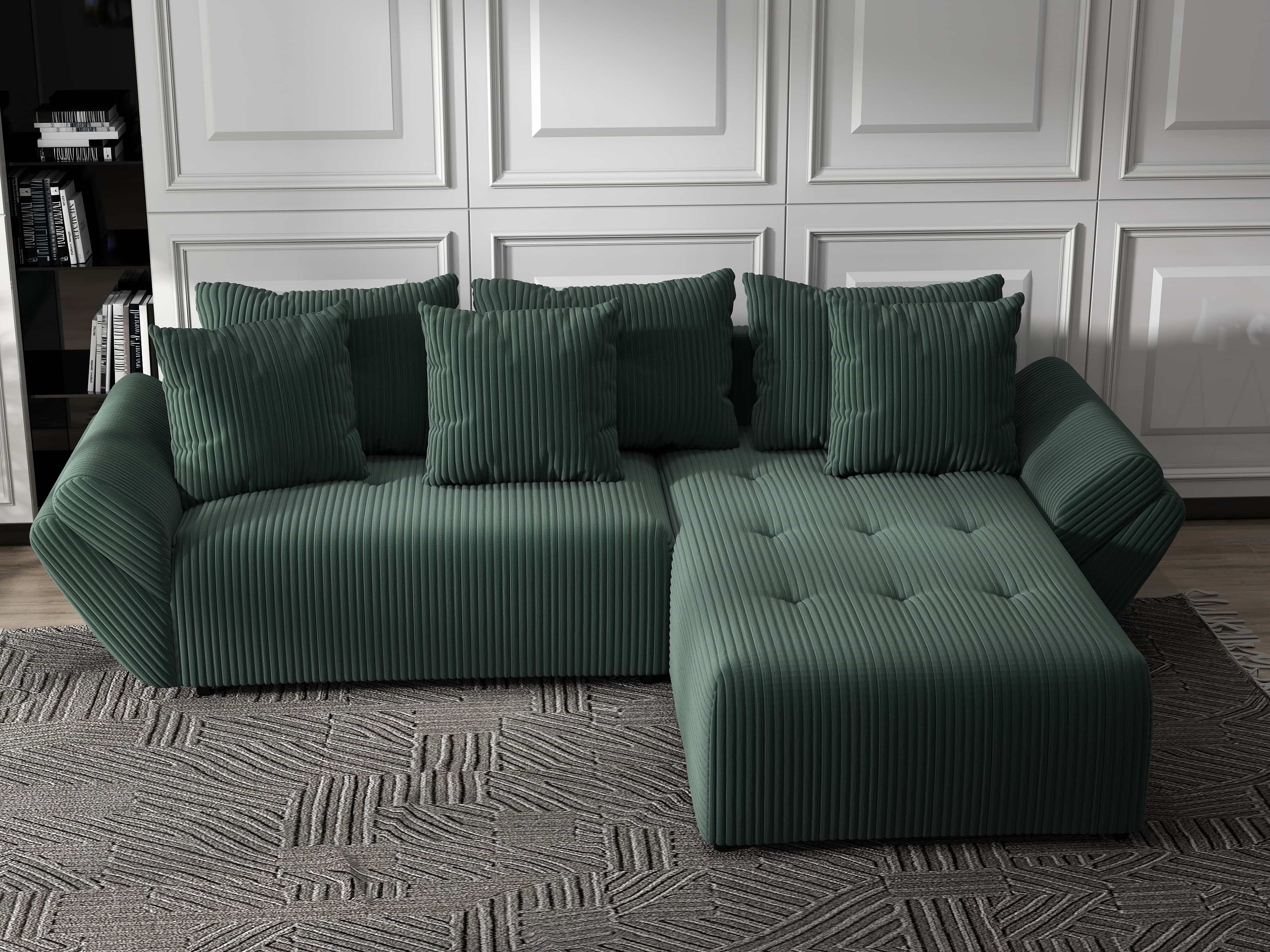 Colțar extensibil dumonde cu ladă de depozitare si sezut confortabil din spuma HR, Berlin Ambience Verde 280x185 cm II Fabrica