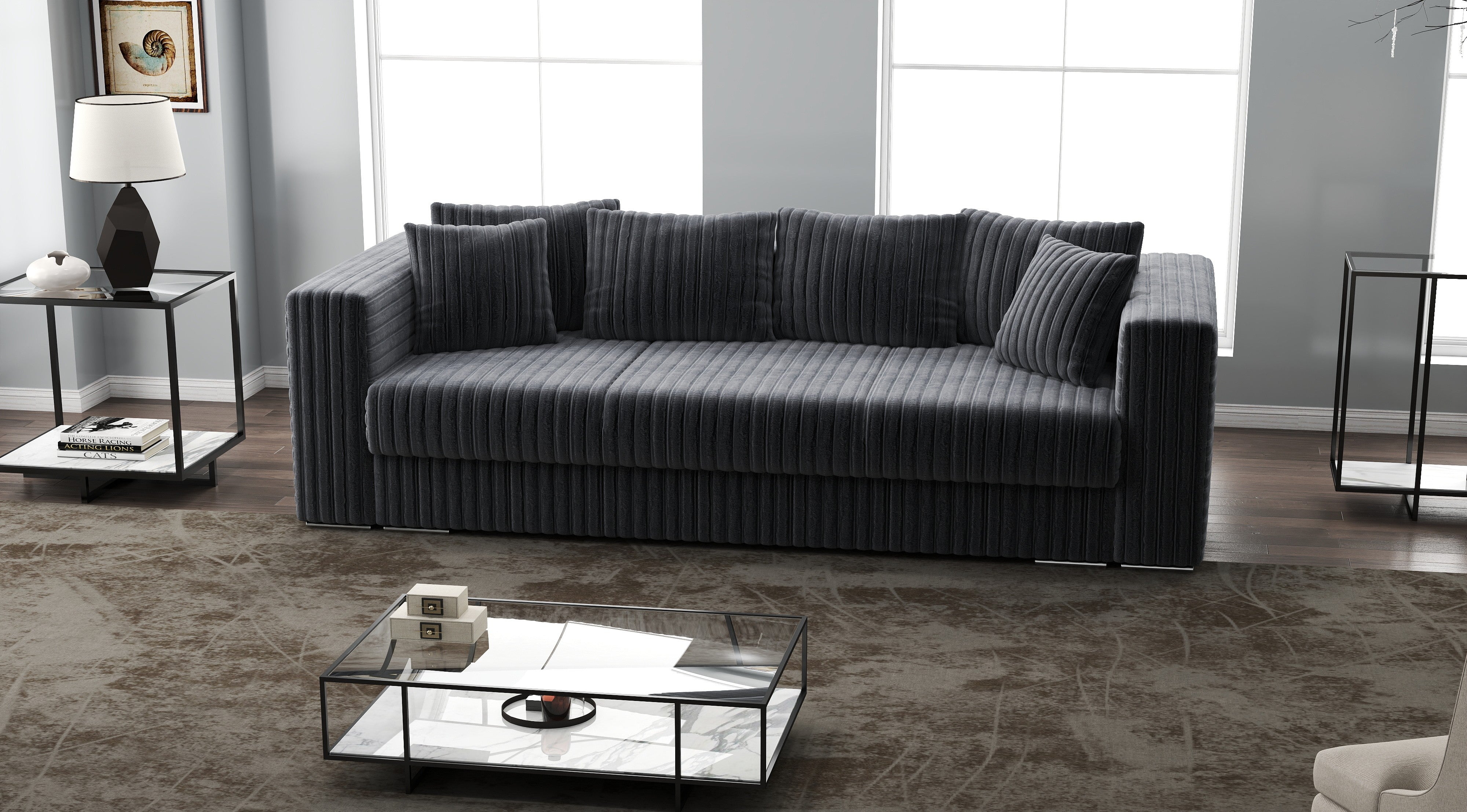 Canapea extensibilă dumonde cu ladă de depozitare si sezut confortabil din spuma HR, Gloria Ambience Grey 240x100 cm Fabrica