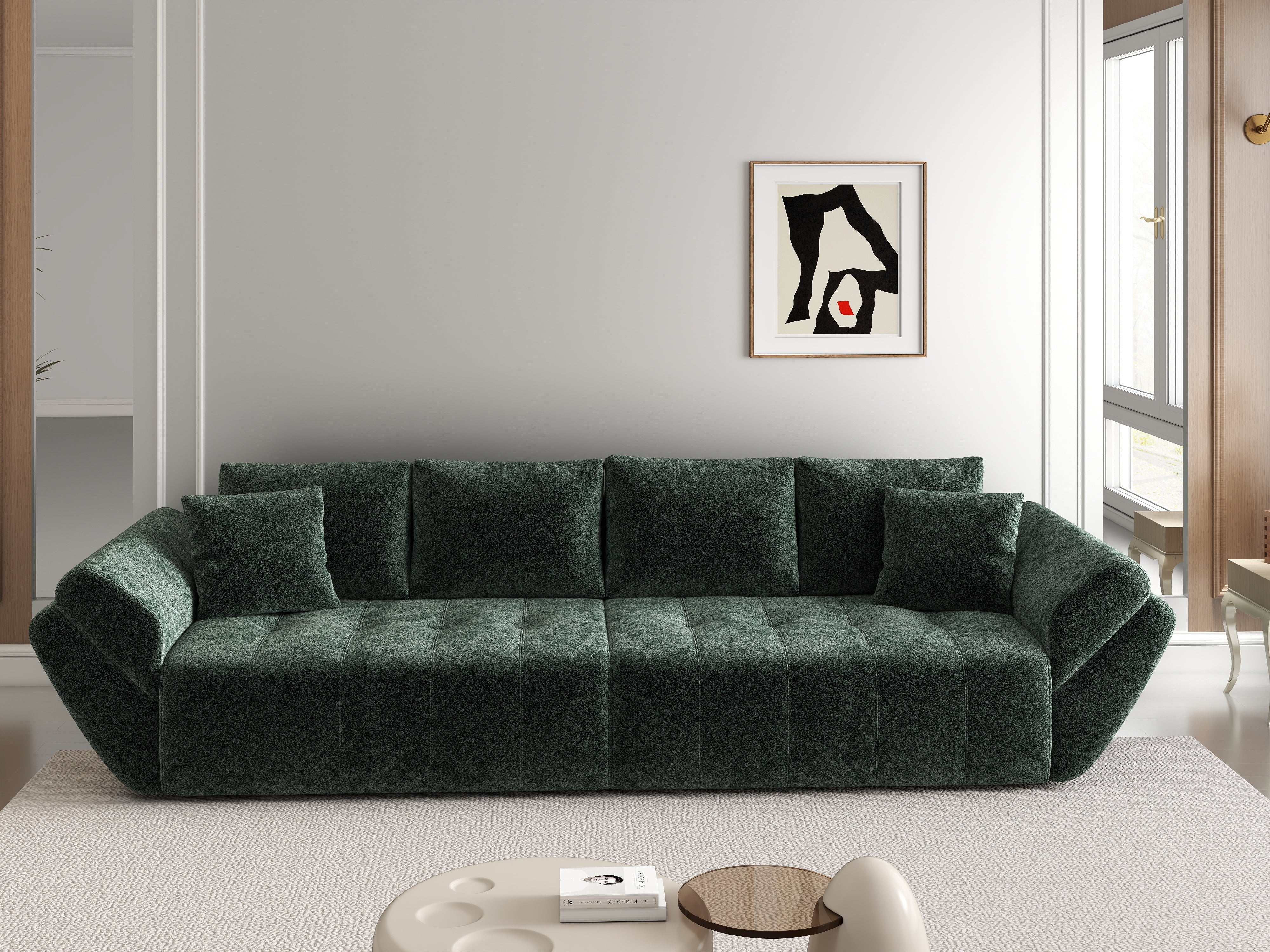 Canapea extensibilă dumonde cu ladă de depozitare si sezut confortabil din spuma HR, Berlin Euphoria Green 300x100 cm Fabrica