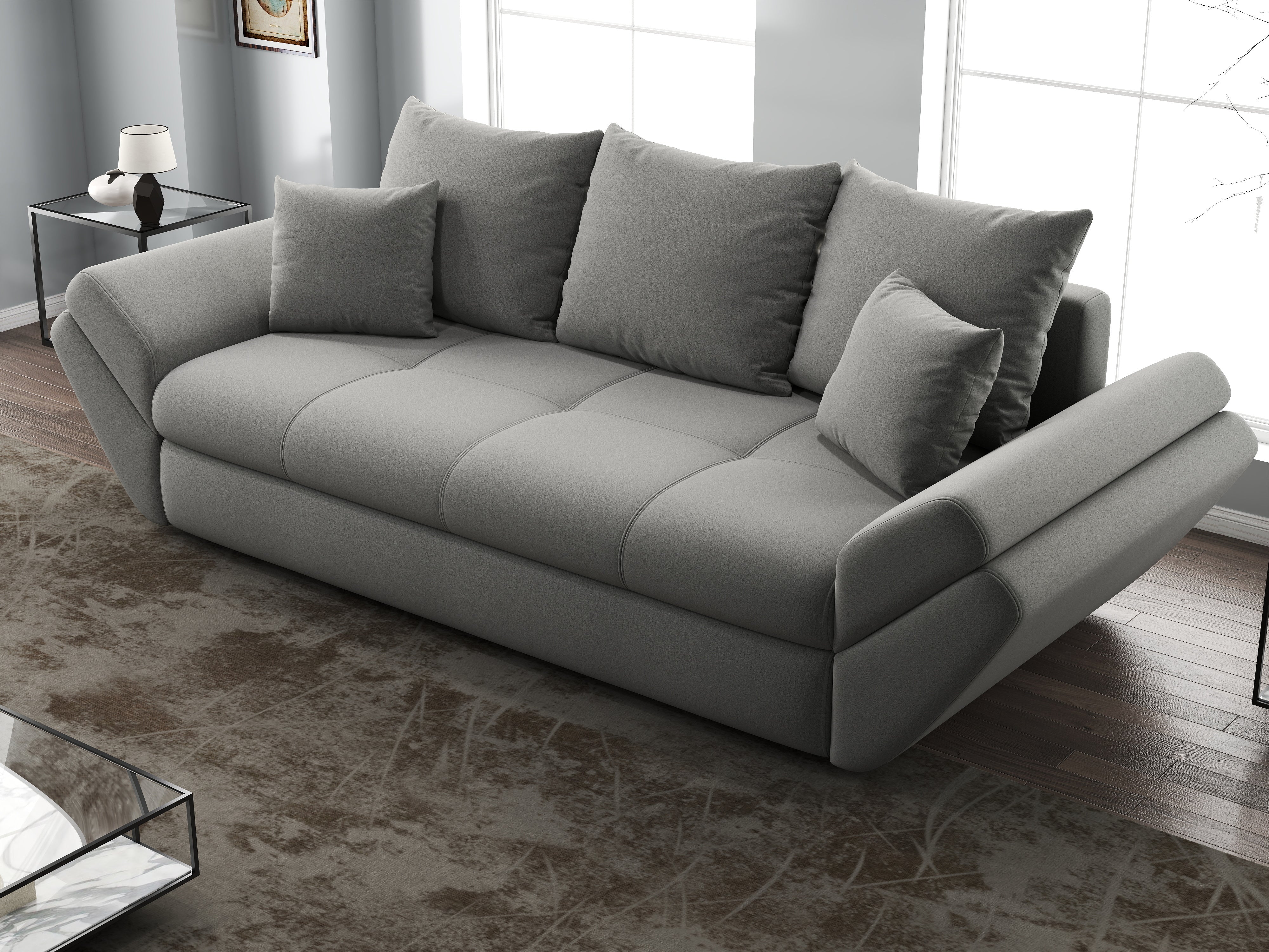 Canapea extensibilă dumonde cu ladă de depozitare si sezut confortabil din spuma HR, Loana Royal Grey 250x100 cm Fabrica