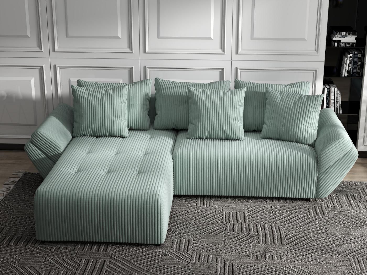 Colțar extensibil dumonde cu ladă de depozitare si sezut confortabil din spuma HR, Berlin Ambience Mint 280x185 cm Fabrica