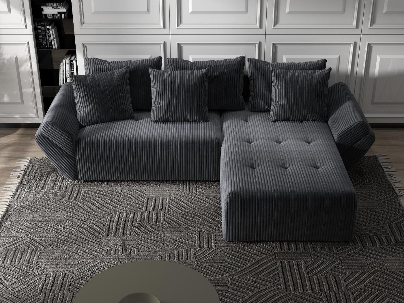 Colțar extensibil dumonde cu ladă de depozitare si sezut confortabil din spuma HR, Berlin Ambience Gri 280x185 cm II Fabrica