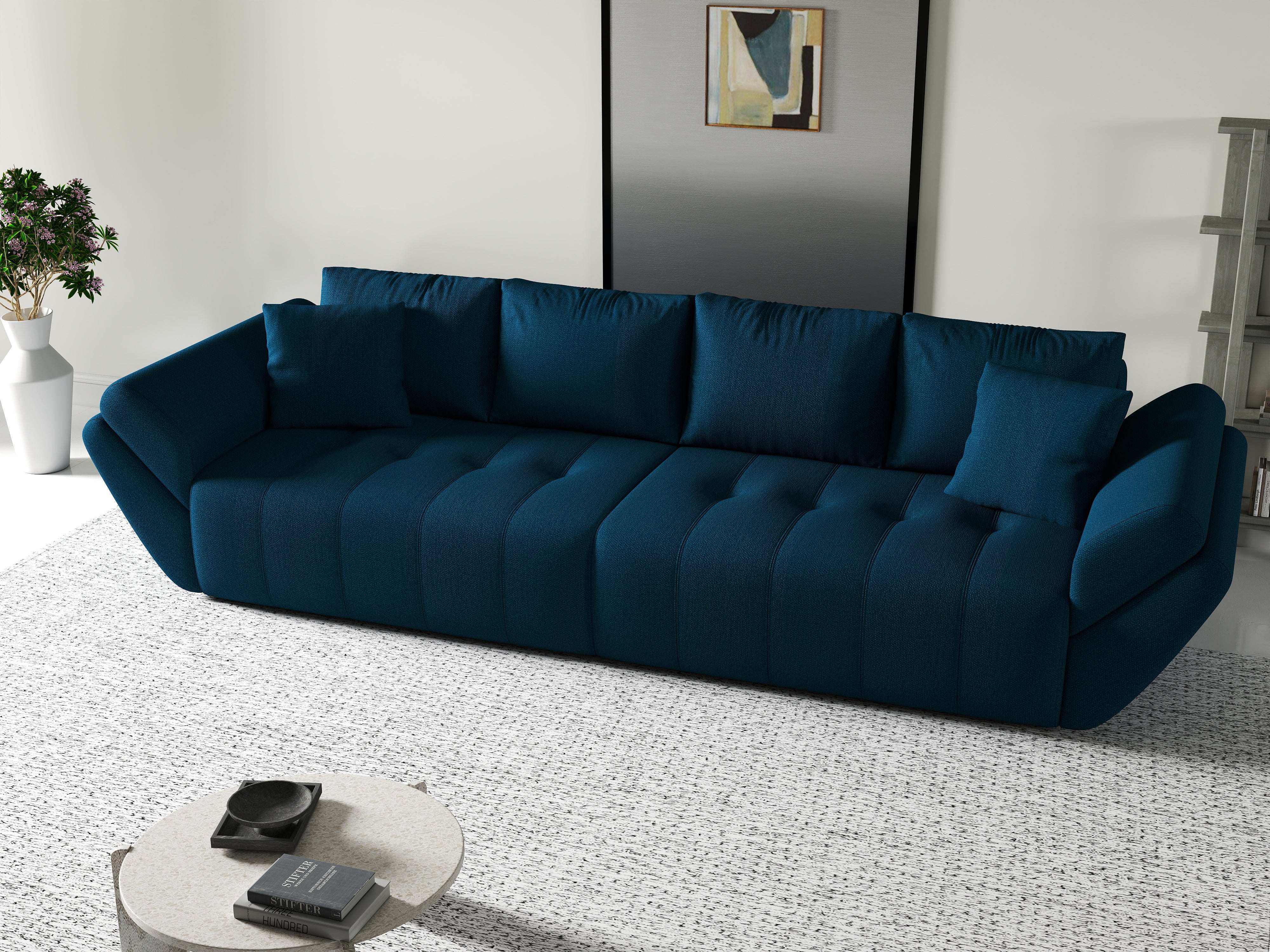 Canapea extensibilă dumonde cu ladă de depozitare si sezut confortabil din spuma HR, Berlin Enjoy Petrol 300x100 cm Fabrica