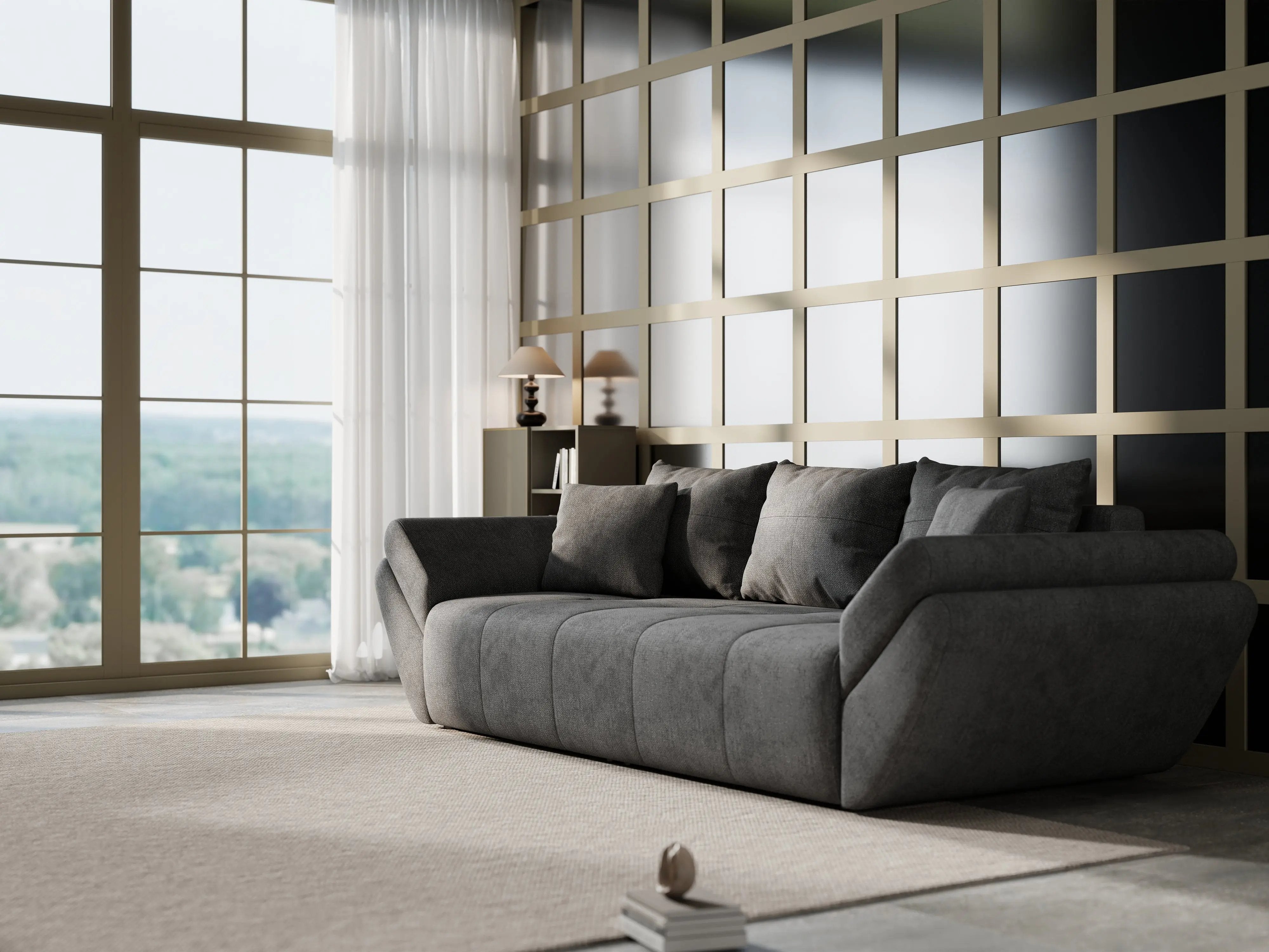 Canapea extensibilă dumonde cu ladă de depozitare si sezut confortabil din spuma HR, Berlin Enjoy Kaki 250x100 cm Fabrica