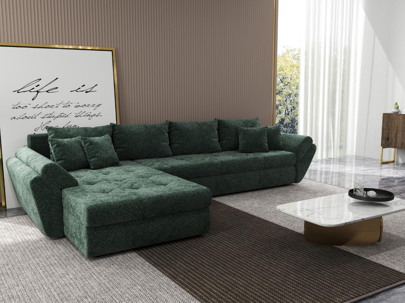 Colțar extensibil dumonde cu ladă de depozitare si sezut confortabil din spuma HR, Loana XL Euphoria Verde 335x185 cm Fabrica