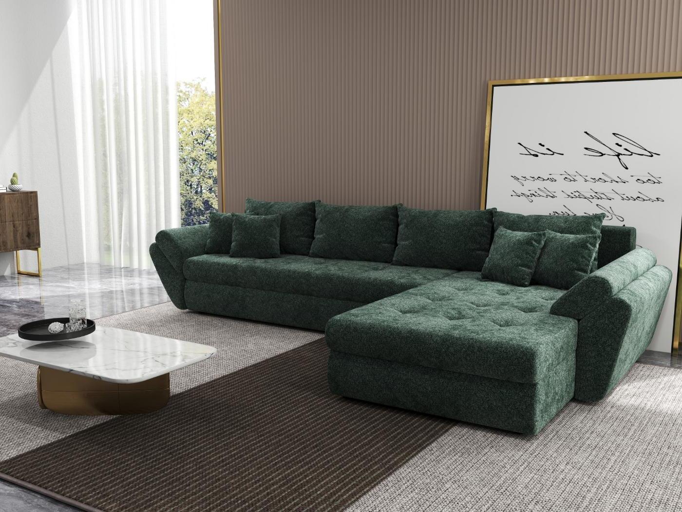 Colțar extensibil dumonde cu ladă de depozitare si sezut confortabil din spuma HR, Loana XL Euphoria Verde II 335x185 cm Fabrica