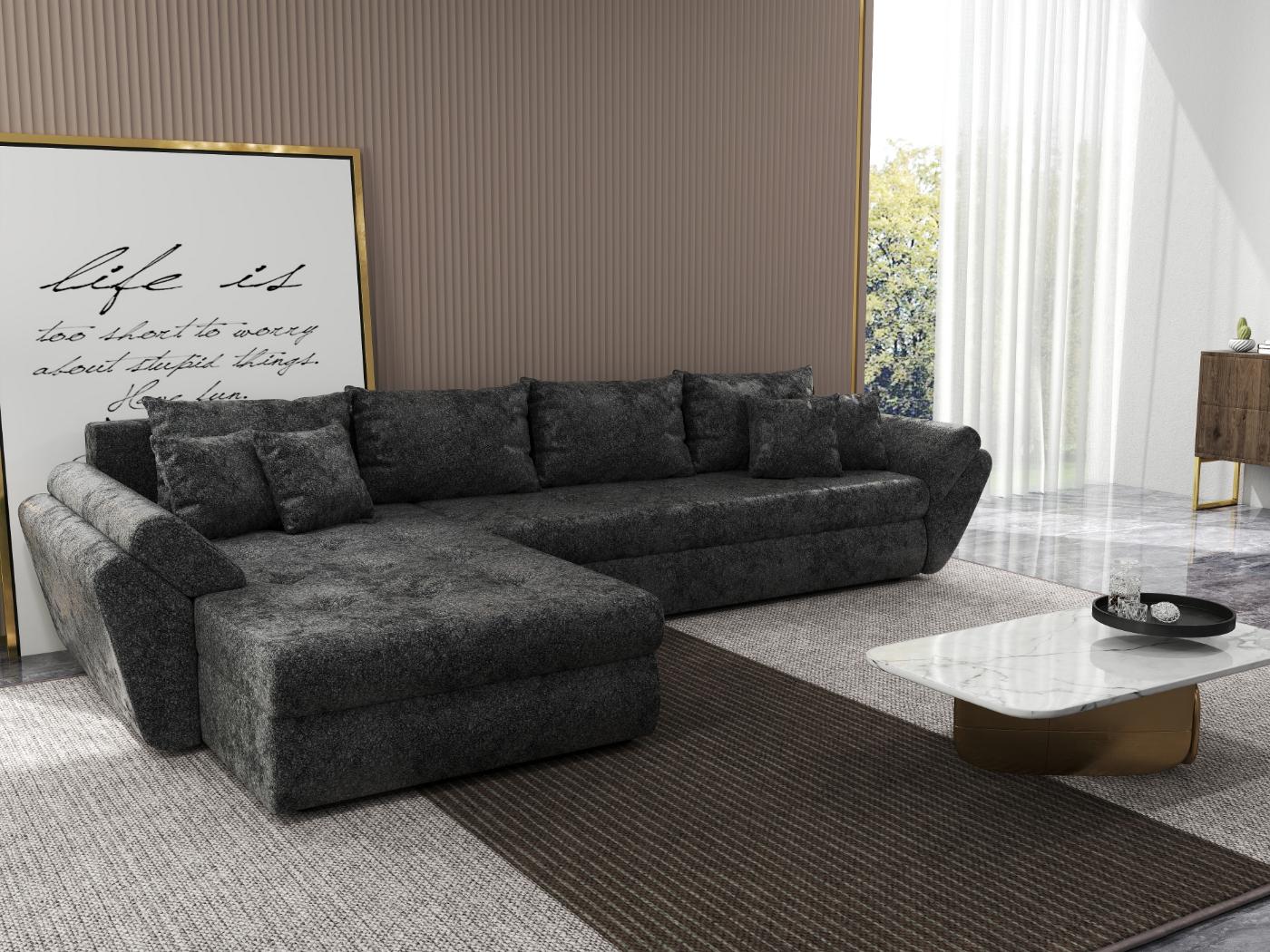 Colțar extensibil dumonde cu ladă de depozitare si sezut confortabil din spuma HR, Loana XL Euphoria Negru 335x185 cm Fabrica