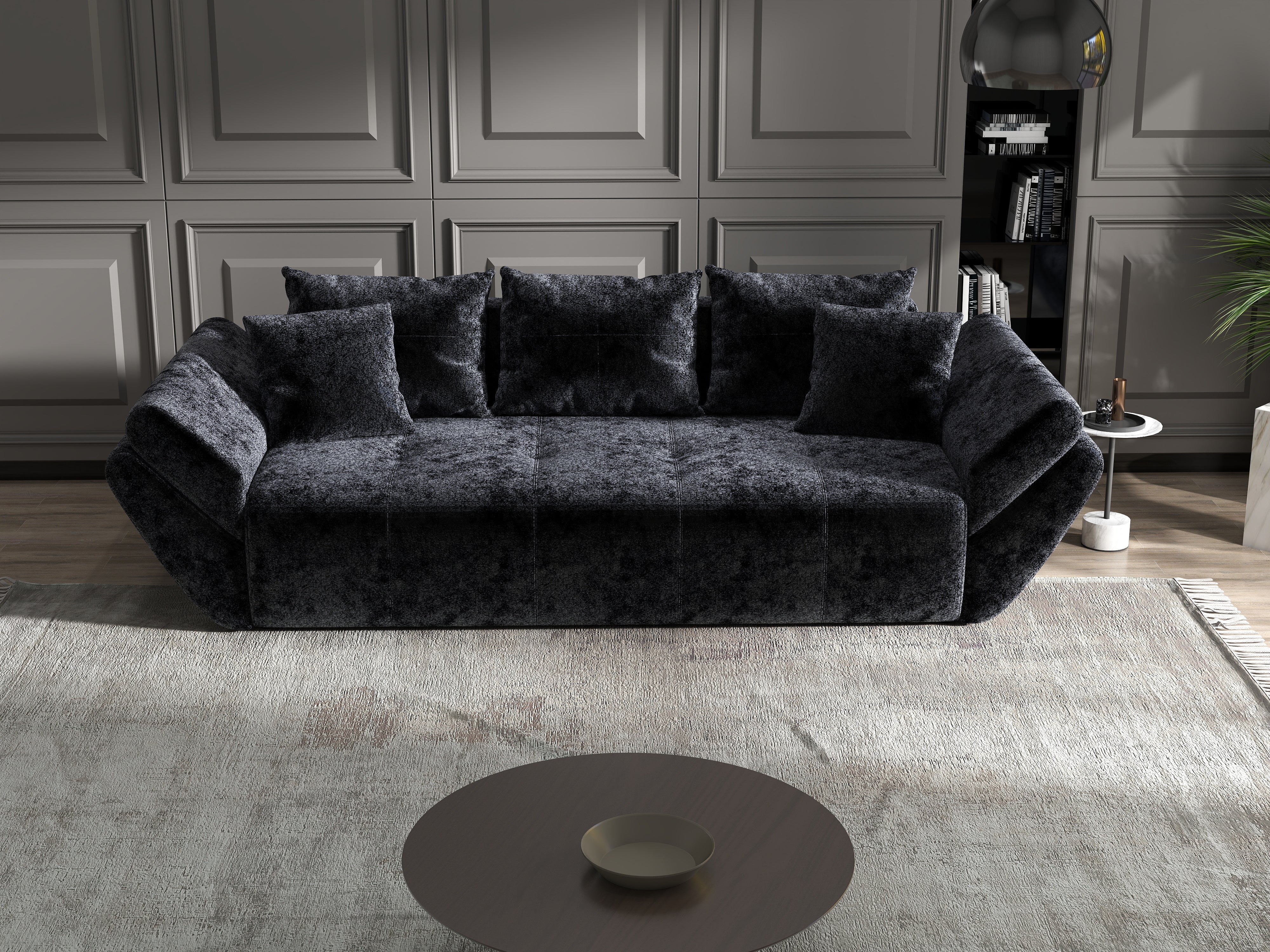 Canapea extensibilă dumonde cu ladă de depozitare si sezut confortabil din spuma HR, Berlin Euphoria Black 250x100 cm Fabrica
