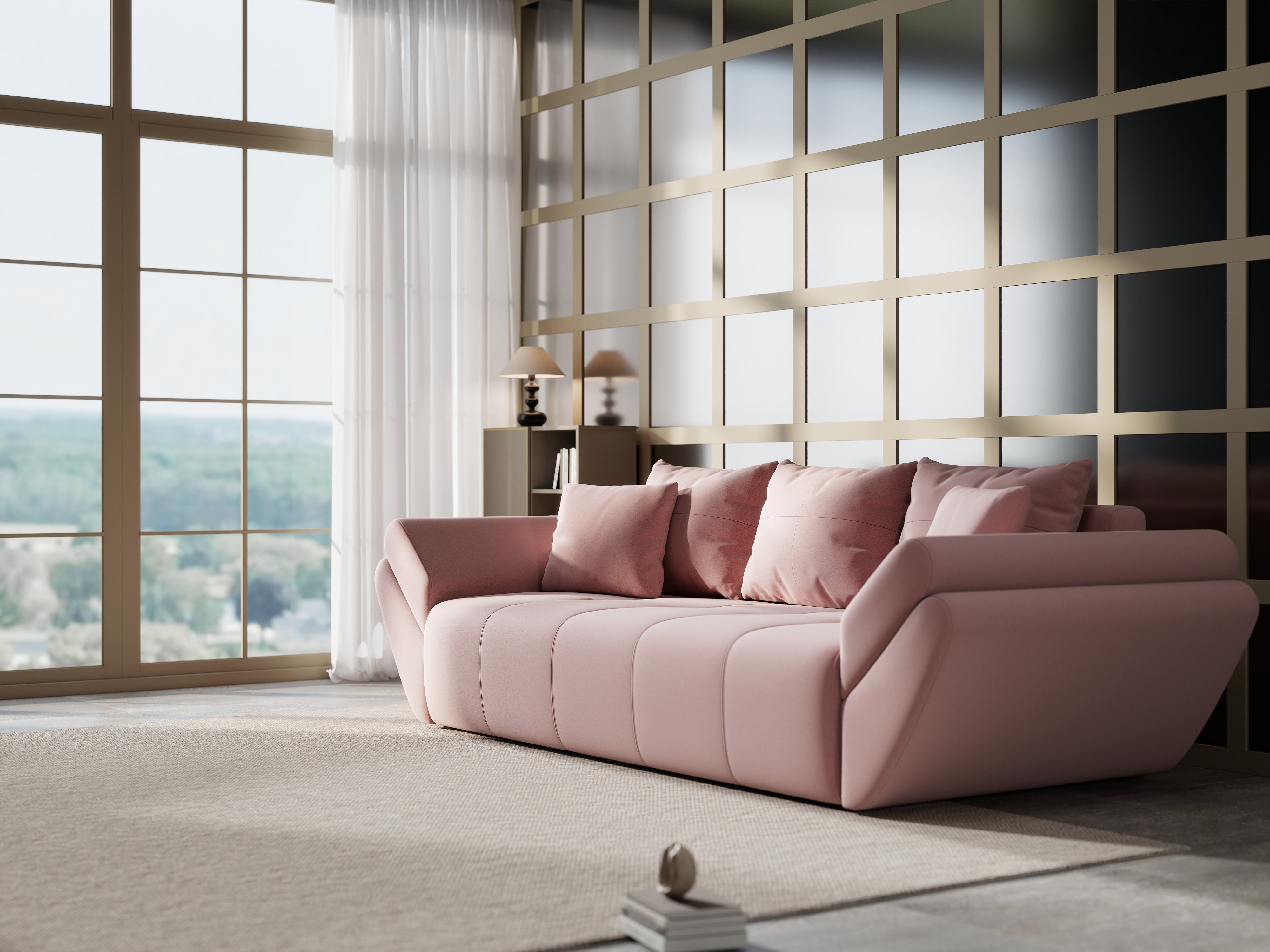 Canapea extensibilă dumonde cu ladă de depozitare si sezut confortabil din spuma HR, Berlin Royal Pink 250x100 cm Fabrica