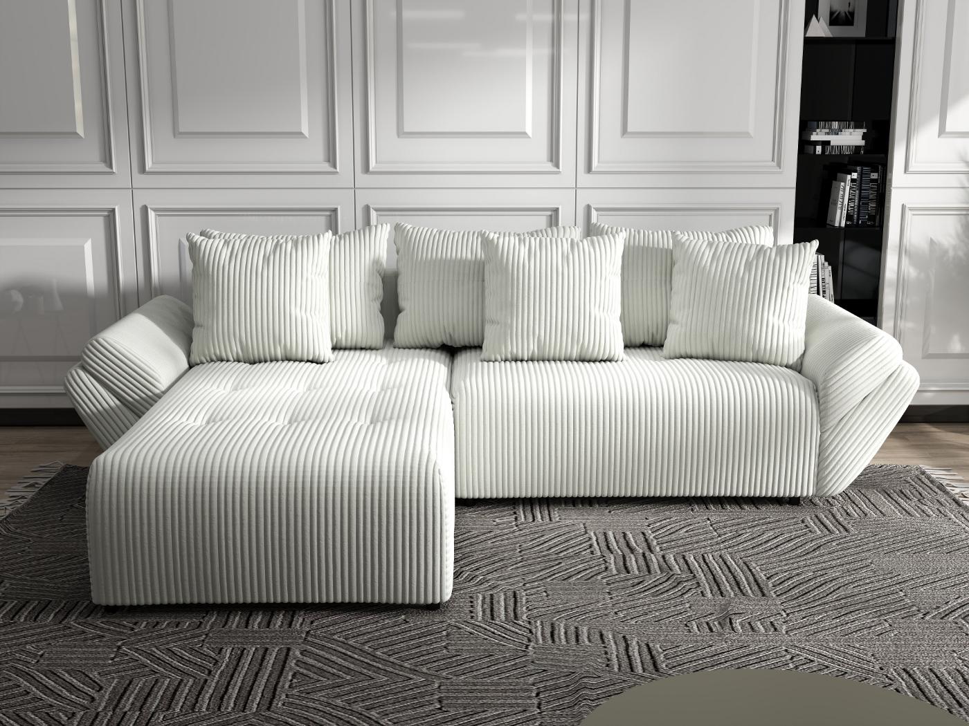 Colțar extensibil dumonde cu ladă de depozitare si sezut confortabil din spuma HR, Berlin Ambience Ivory 280x185 cm Fabrica