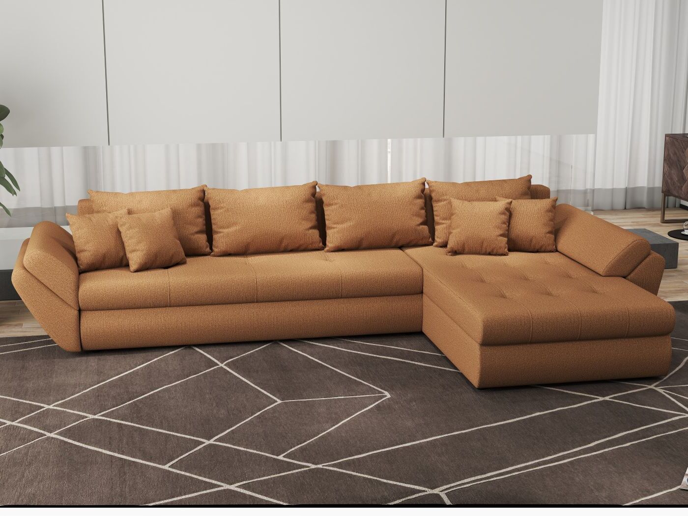 Colțar extensibil dumonde cu ladă de depozitare si sezut confortabil din spuma HR, Loana XL Enjoy Mango II 335x185 cm Fabrica