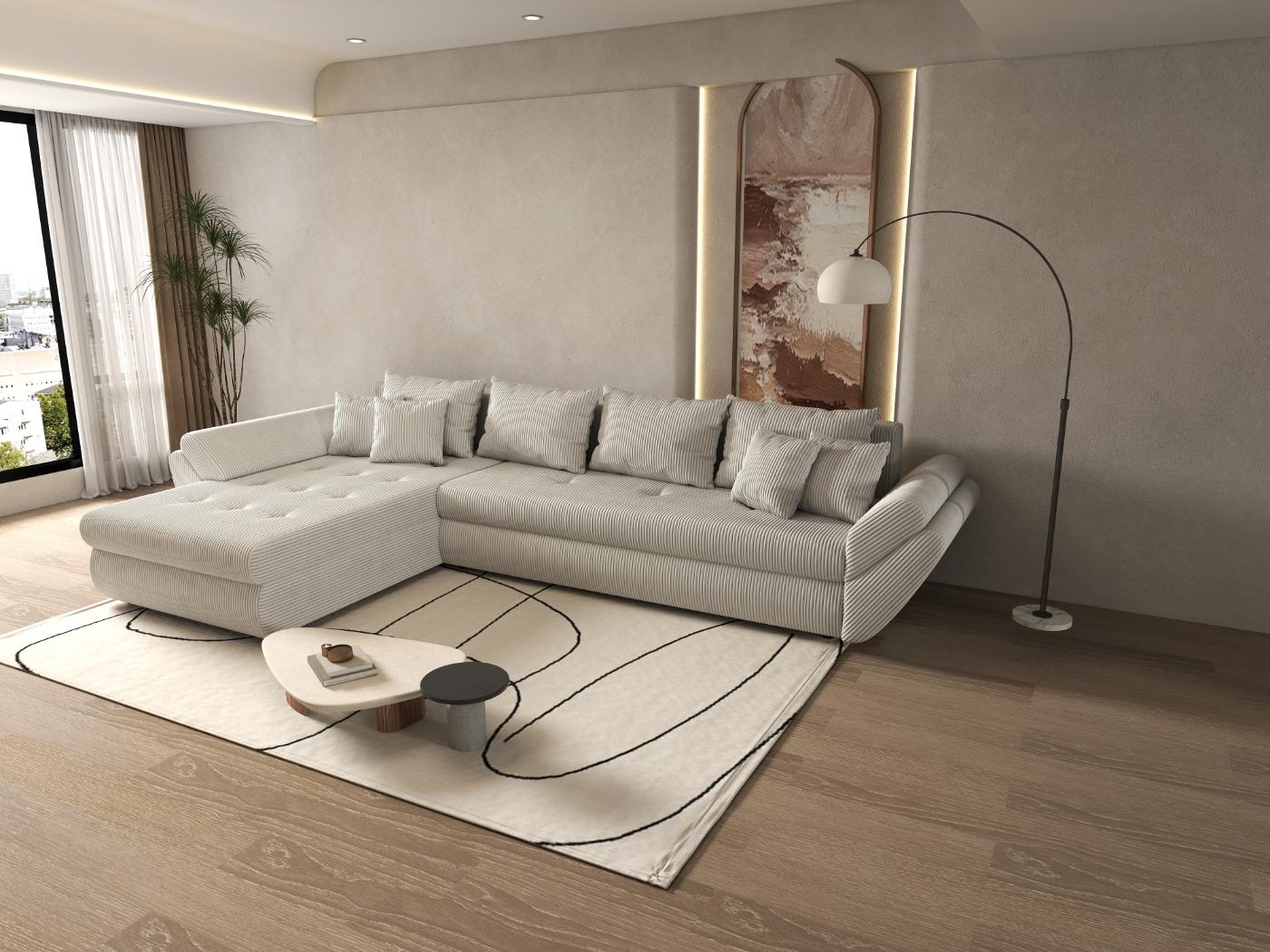 Colțar extensibil dumonde cu ladă de depozitare si sezut confortabil din spuma HR, Loana XL Zoom Cream 335x185 cm Fabrica