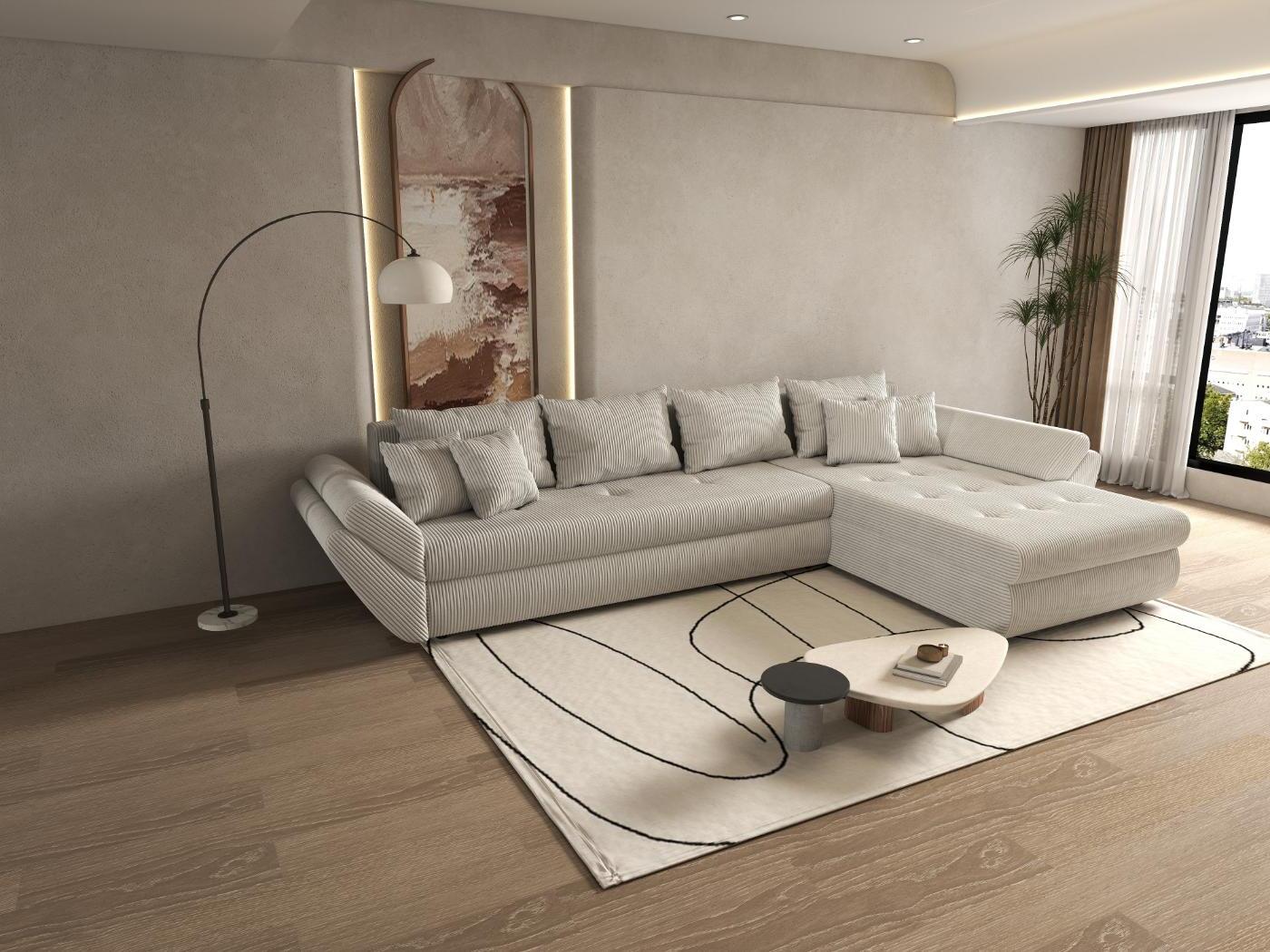 Colțar extensibil dumonde cu ladă de depozitare si sezut confortabil din spuma HR, Loana XL Zoom Cream II 335x185 cm Fabrica