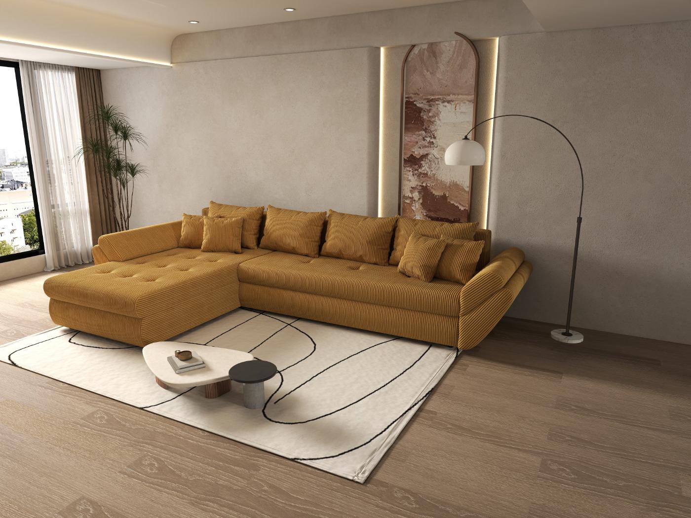 Colțar extensibil dumonde cu ladă de depozitare si sezut confortabil din spuma HR, Loana XL Zoom Mustar 335x185 cm Fabrica