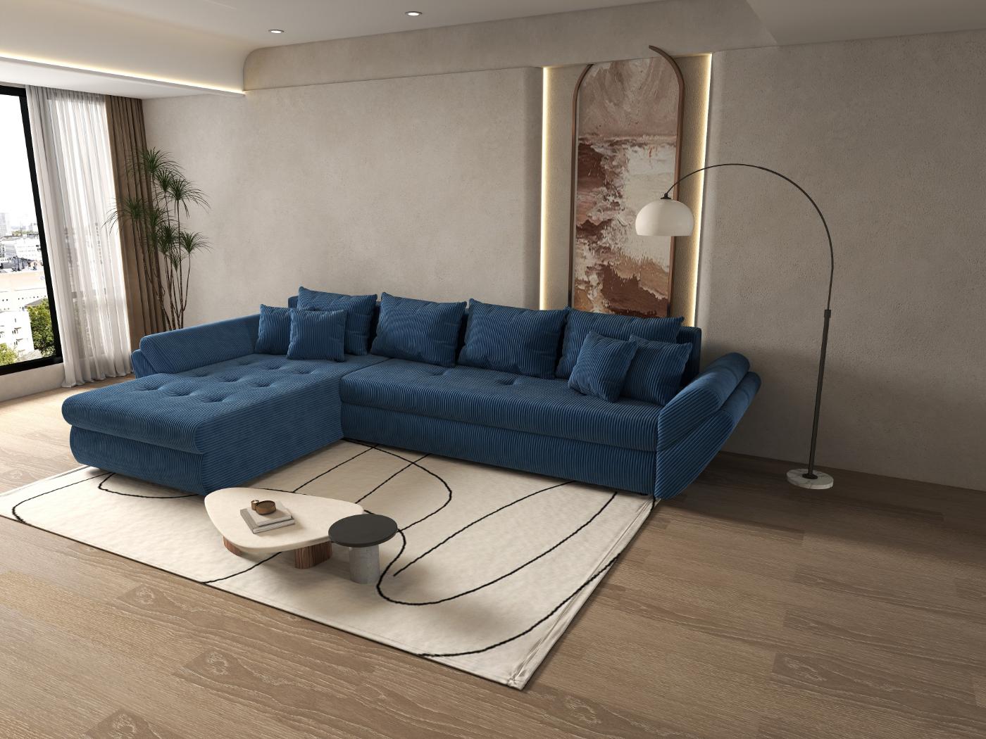 Colțar extensibil dumonde cu ladă de depozitare si sezut confortabil din spuma HR, Loana XL Zoom Albastru 335x185 cm Fabrica