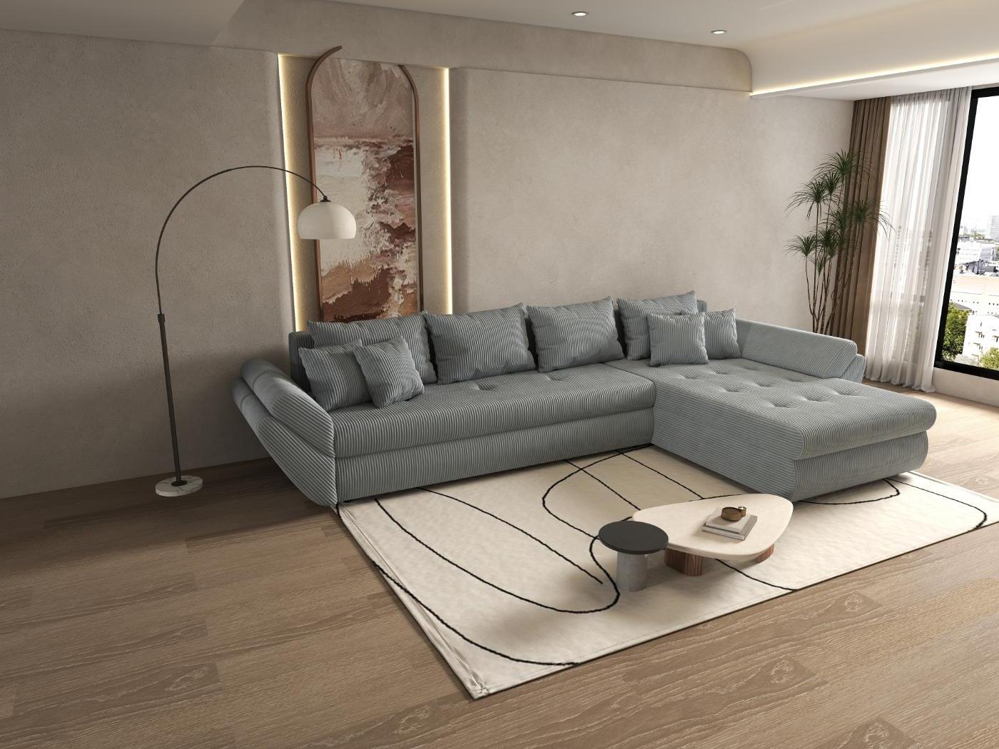 Colțar extensibil dumonde cu ladă de depozitare si sezut confortabil din spuma HR, Loana XL Zoom Grey II 335x185 cm Fabrica