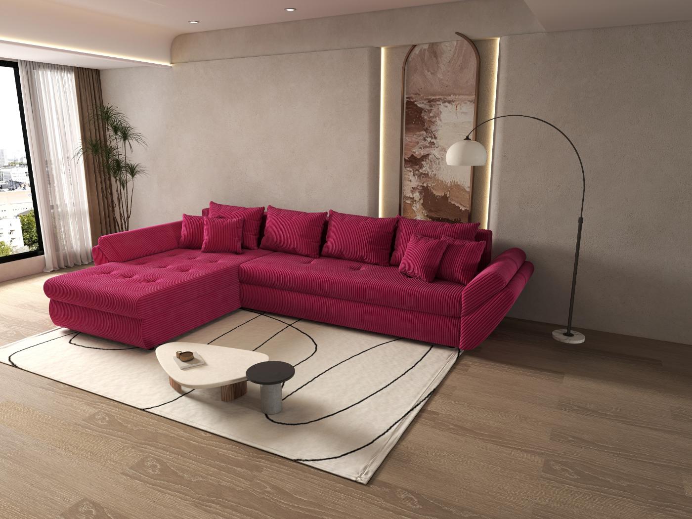 Colțar extensibil dumonde cu ladă de depozitare si sezut confortabil din spuma HR, Loana XL Zoom Rosu 335x185 cm Fabrica