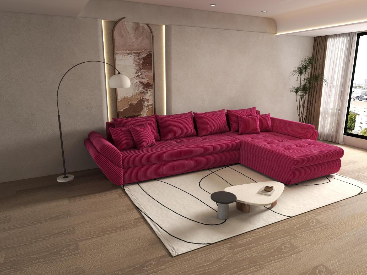 Colțar extensibil dumonde cu ladă de depozitare si sezut confortabil din spuma HR, Loana XL Zoom Rosu II 335x185 cm Fabrica