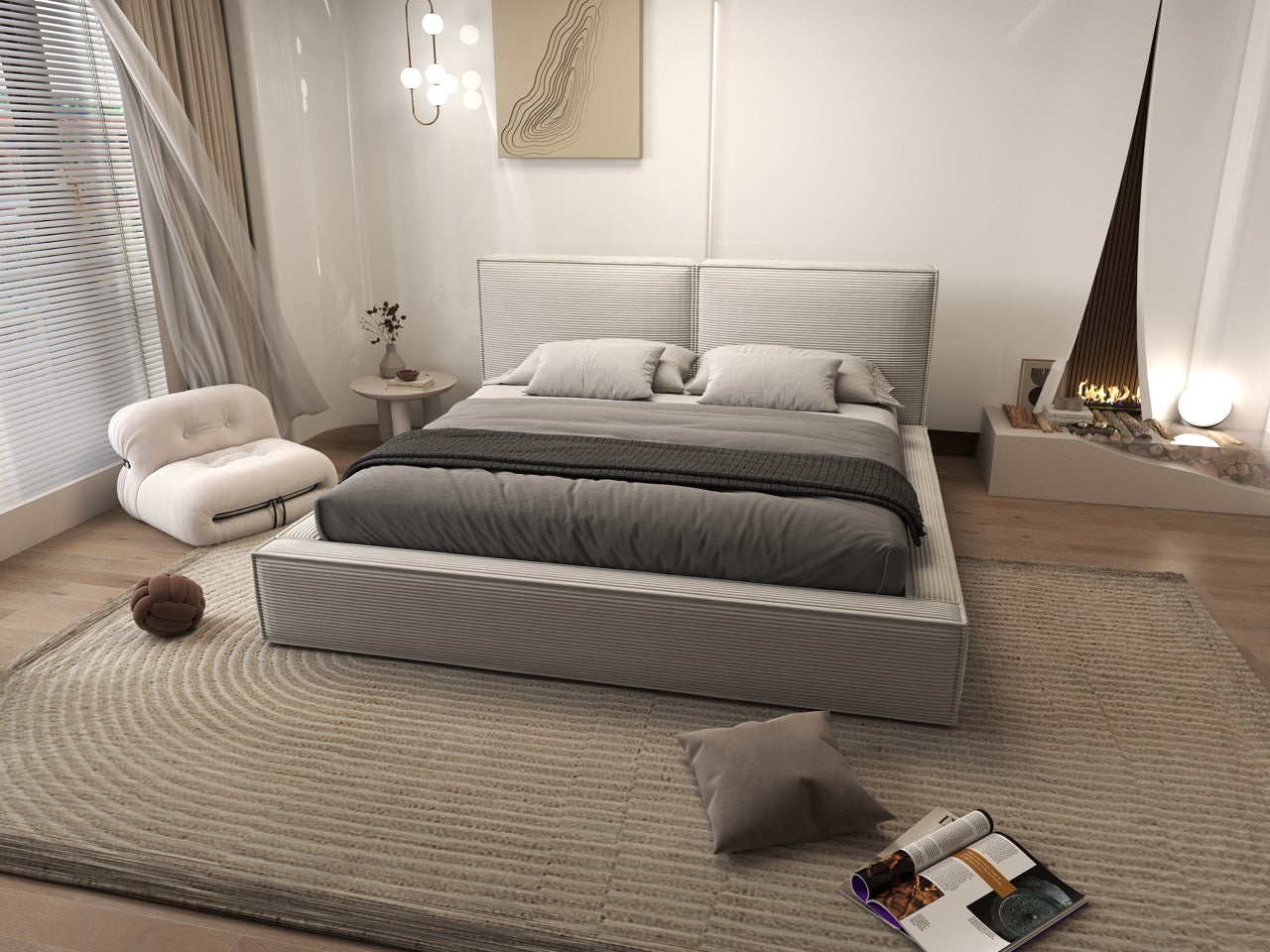 Pat dormitor dumonde, tapitat gri, Dreamer 180x200 cm, somiera rabatabila inclusa, spatiu depozitare