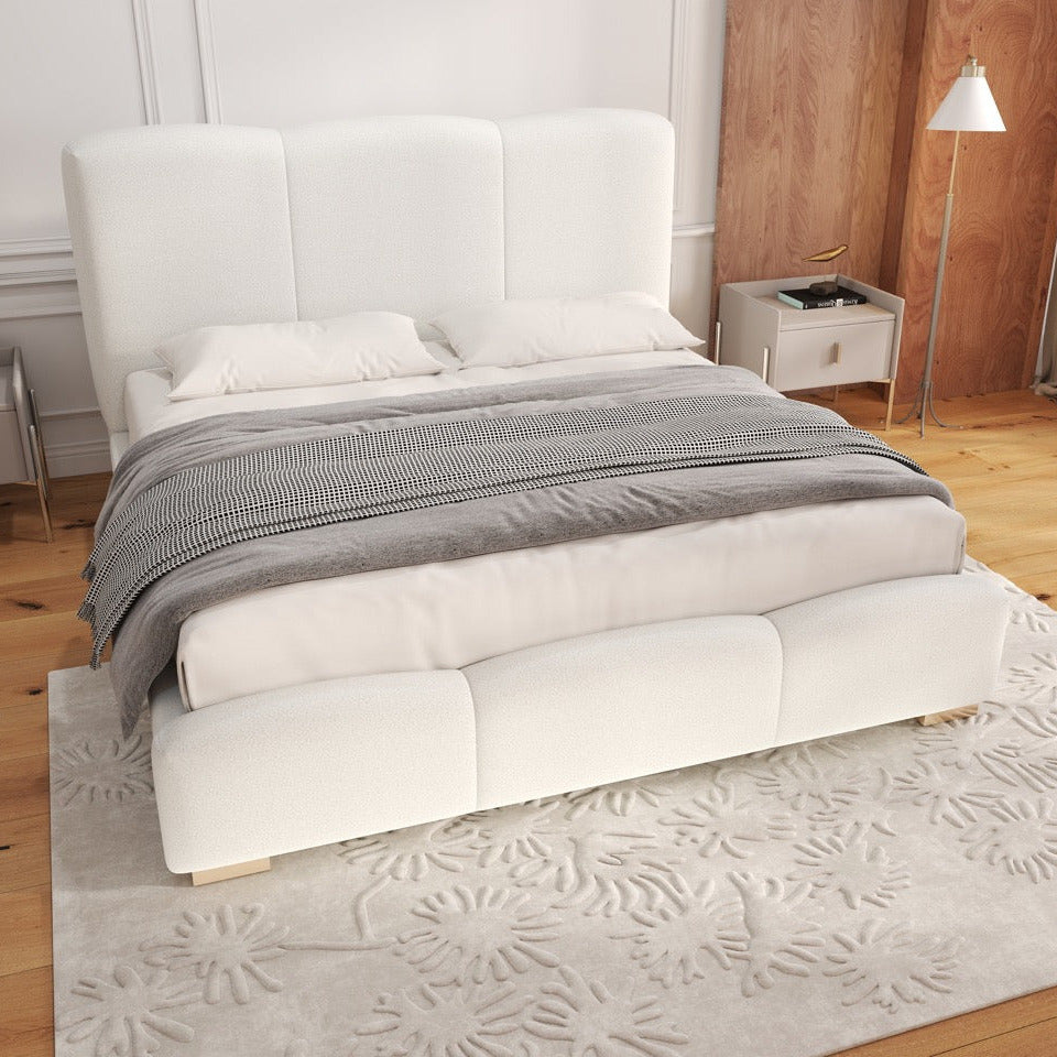 Pat dormitor dumonde, tapitat alb, Havana 140x200 cm, somiera rabatabila inclusa, spatiu depozitare