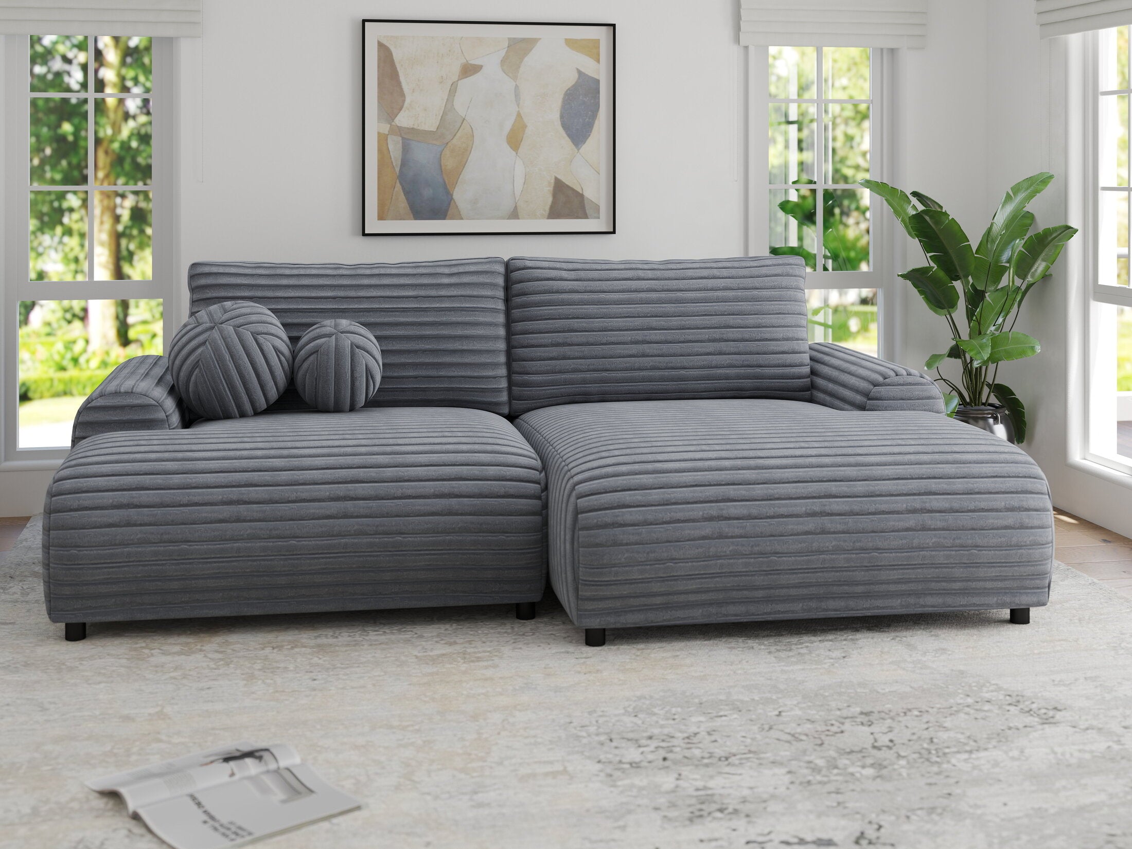 Colțar extensibil dumonde cu ladă de depozitare și șezut confortabil din spumă HR, Carlo Zoom Gri Mint 240x145 cm II