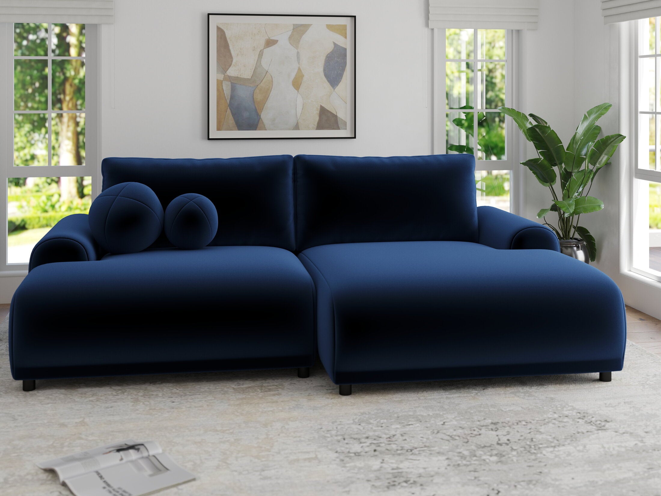 Colțar extensibil dumonde cu ladă de depozitare și șezut confortabil din spumă HR, Carlo Royal Albastru Navy 240x145 cm II
