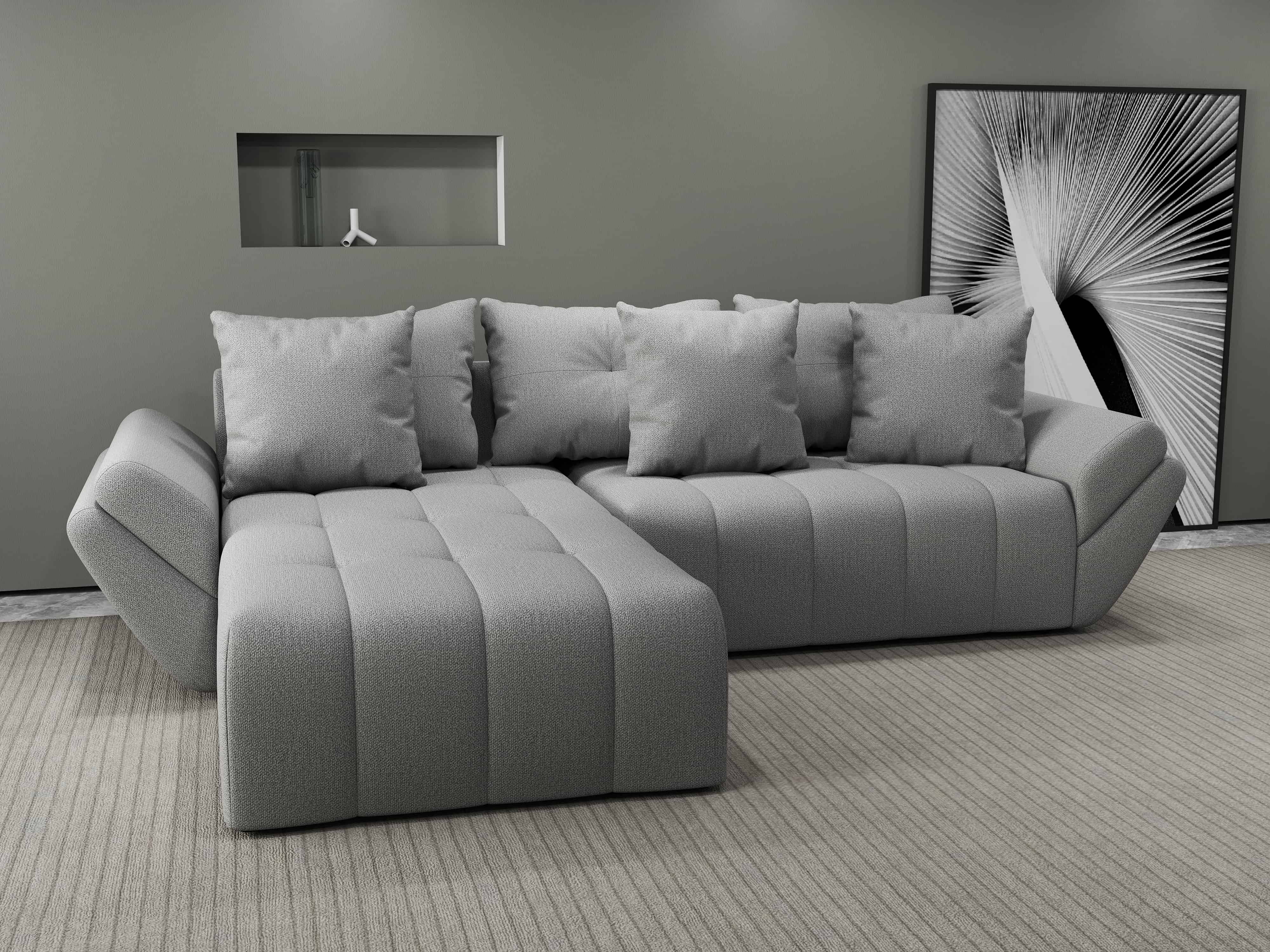 Colțar extensibil dumonde cu ladă de depozitare si sezut confortabil din spuma HR, Berlin Enjoy Gri 280x185 cm Fabrica