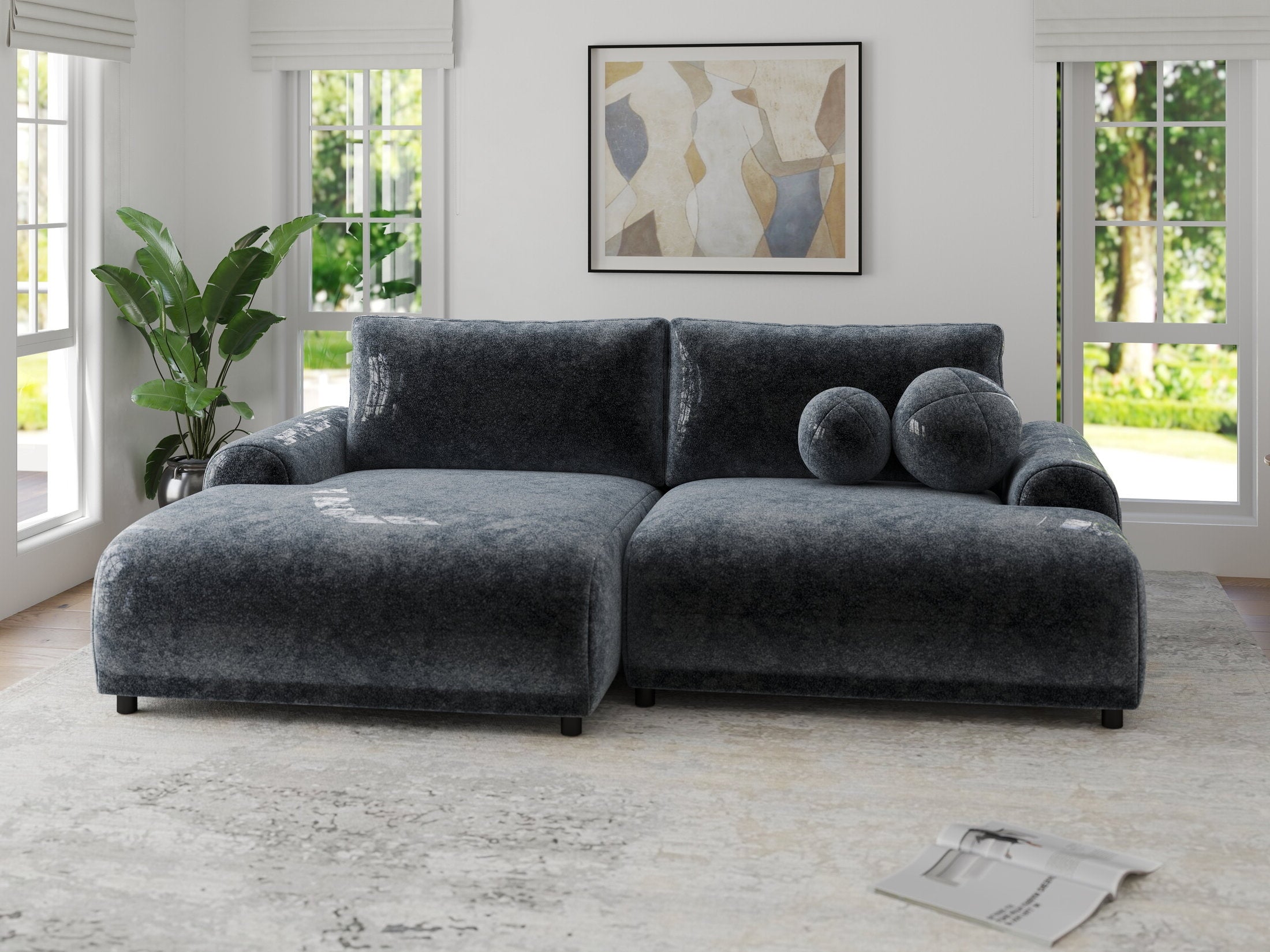 Colțar extensibil dumonde cu ladă de depozitare și șezut confortabil din spumă HR, Carlo Euphoria Gri Grafit 240x145 cm