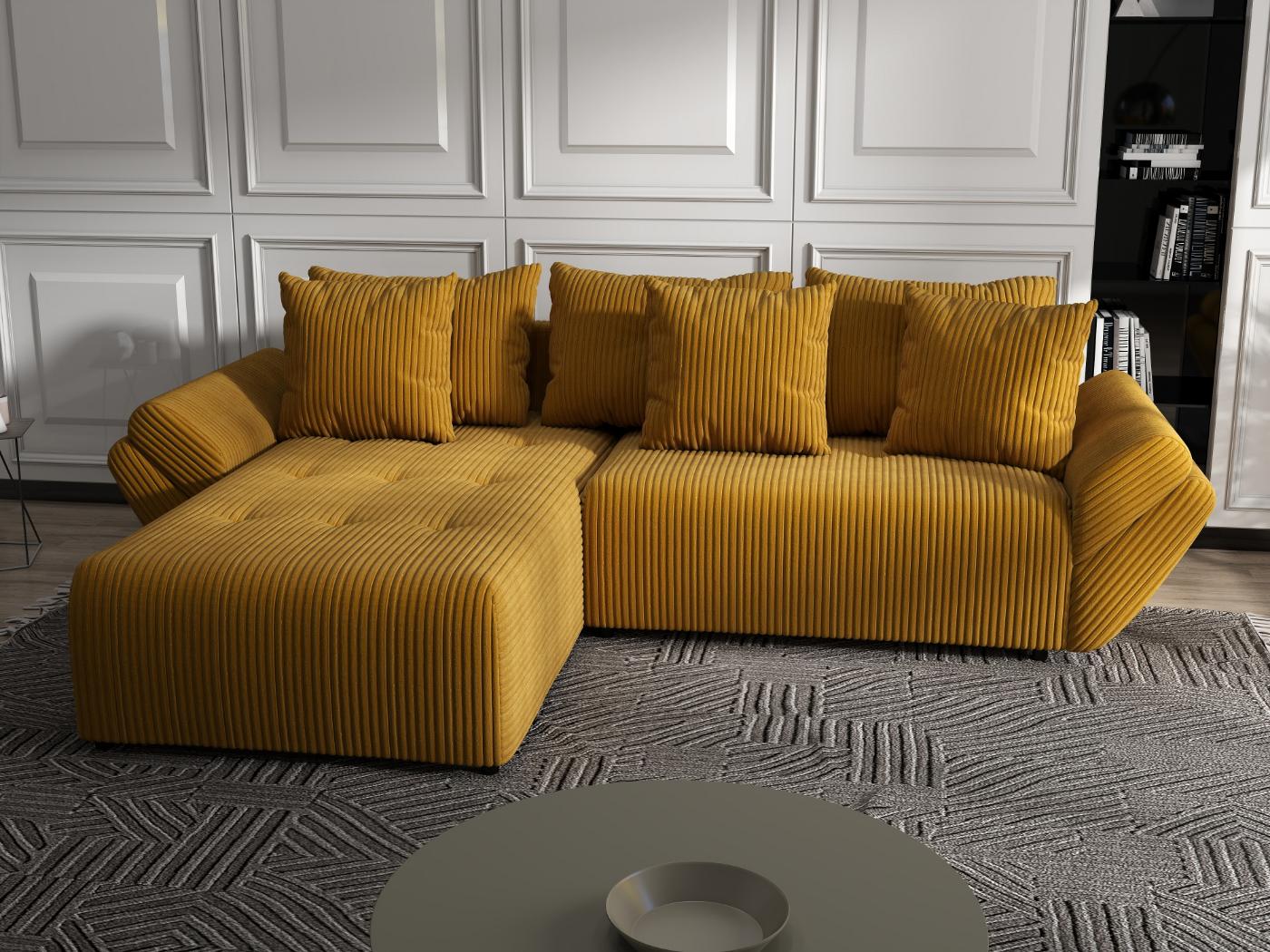 Colțar extensibil dumonde cu ladă de depozitare si sezut confortabil din spuma HR, Berlin Ambience Mustar 280x185 cm Fabrica