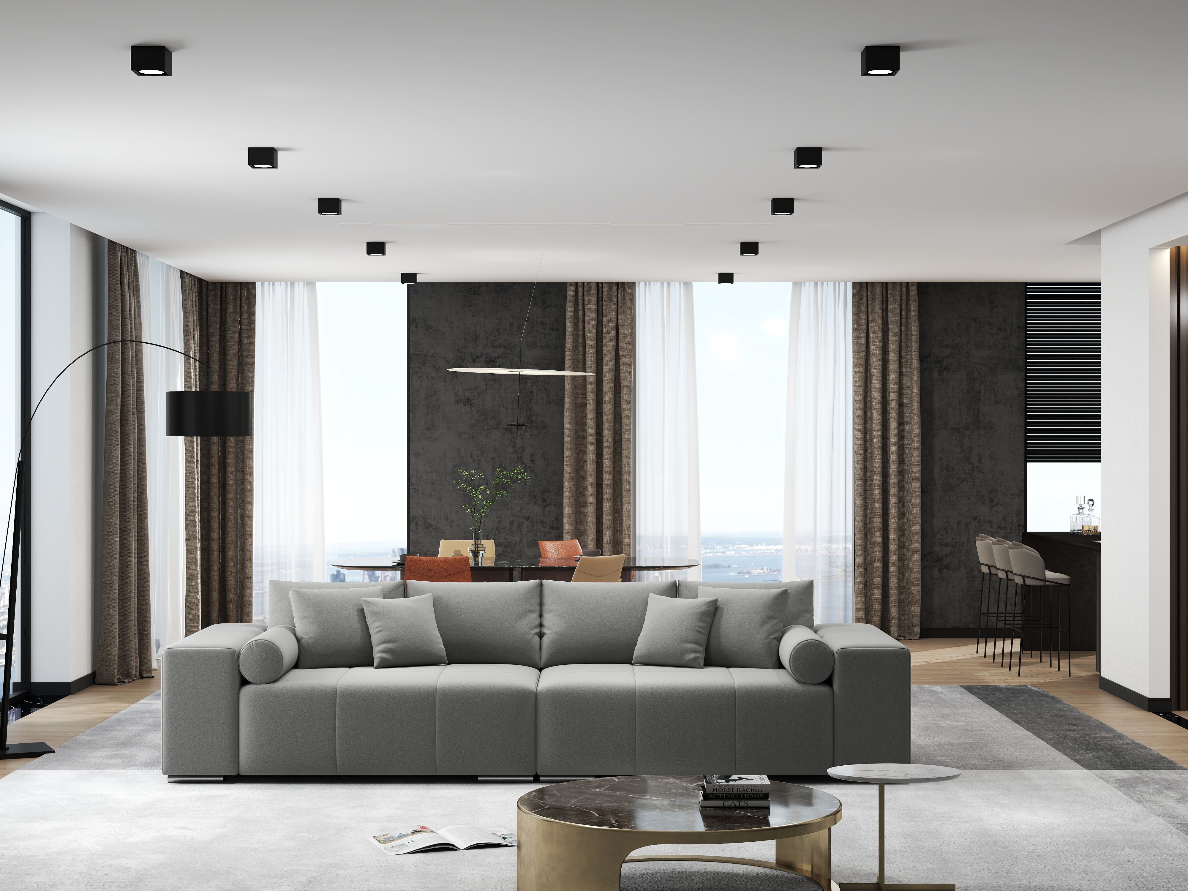 Canapea extensibilă dumonde cu ladă de depozitare si sezut confortabil din spuma HR, Marbela Royal Gri XXL 295x100 cm fabrica