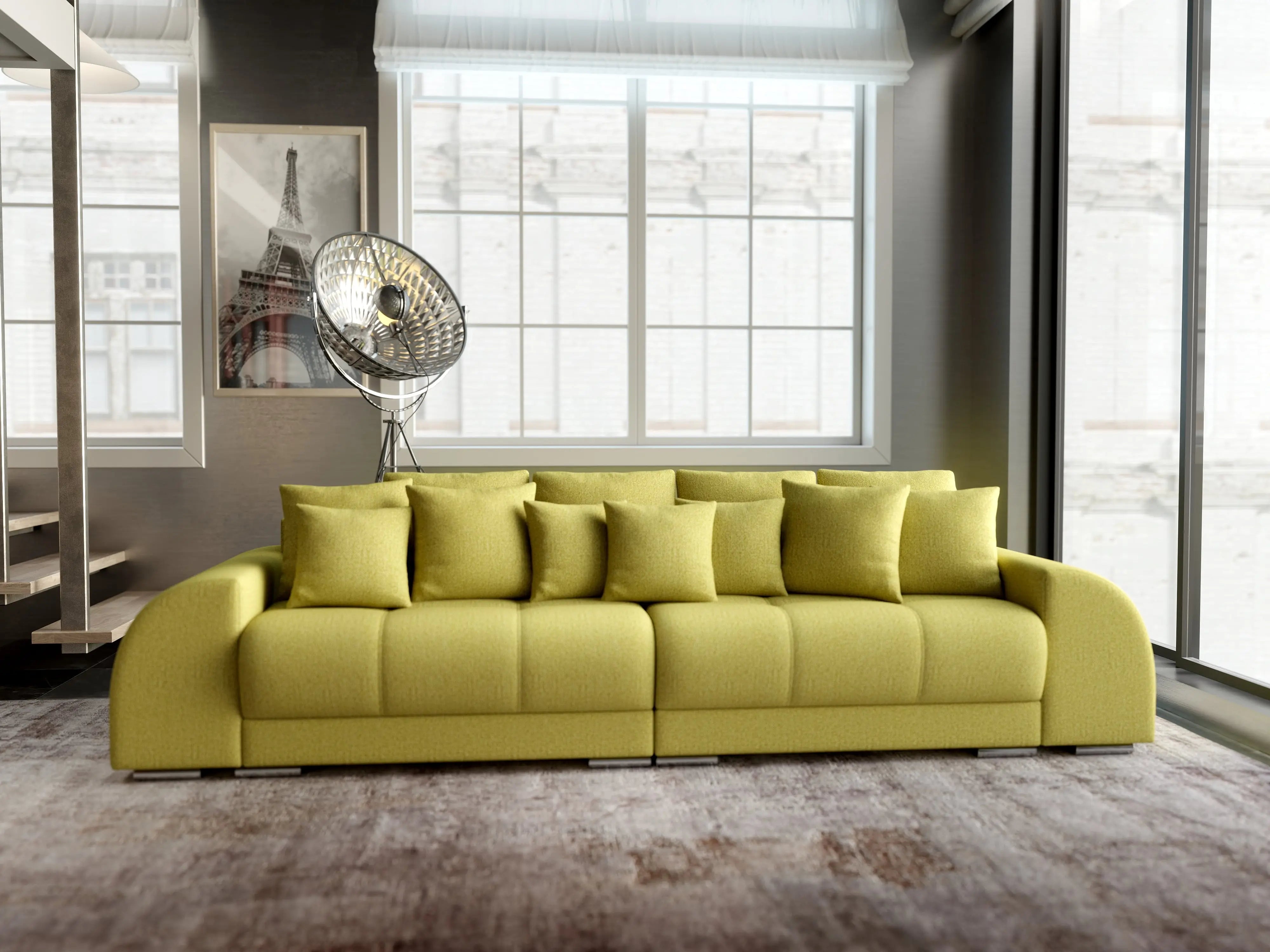 Canapea extensibilă dumonde cu 2 lăzi de depozitare si sezut confortabil din spuma HR, Big Sofa Verona Green Lux 310x100 cm Fabrica