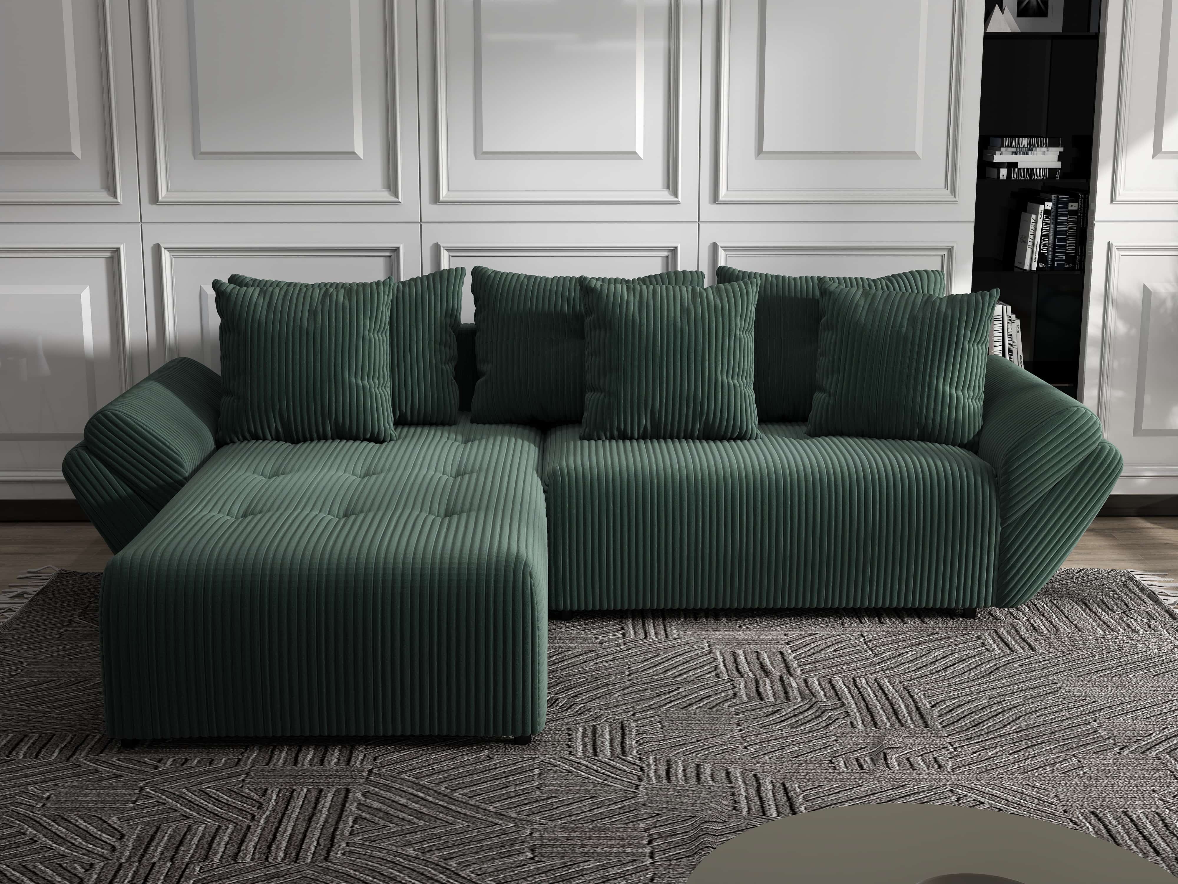 Colțar extensibil dumonde cu ladă de depozitare si sezut confortabil din spuma HR, Berlin Ambience Verde 280x185 cm Fabrica