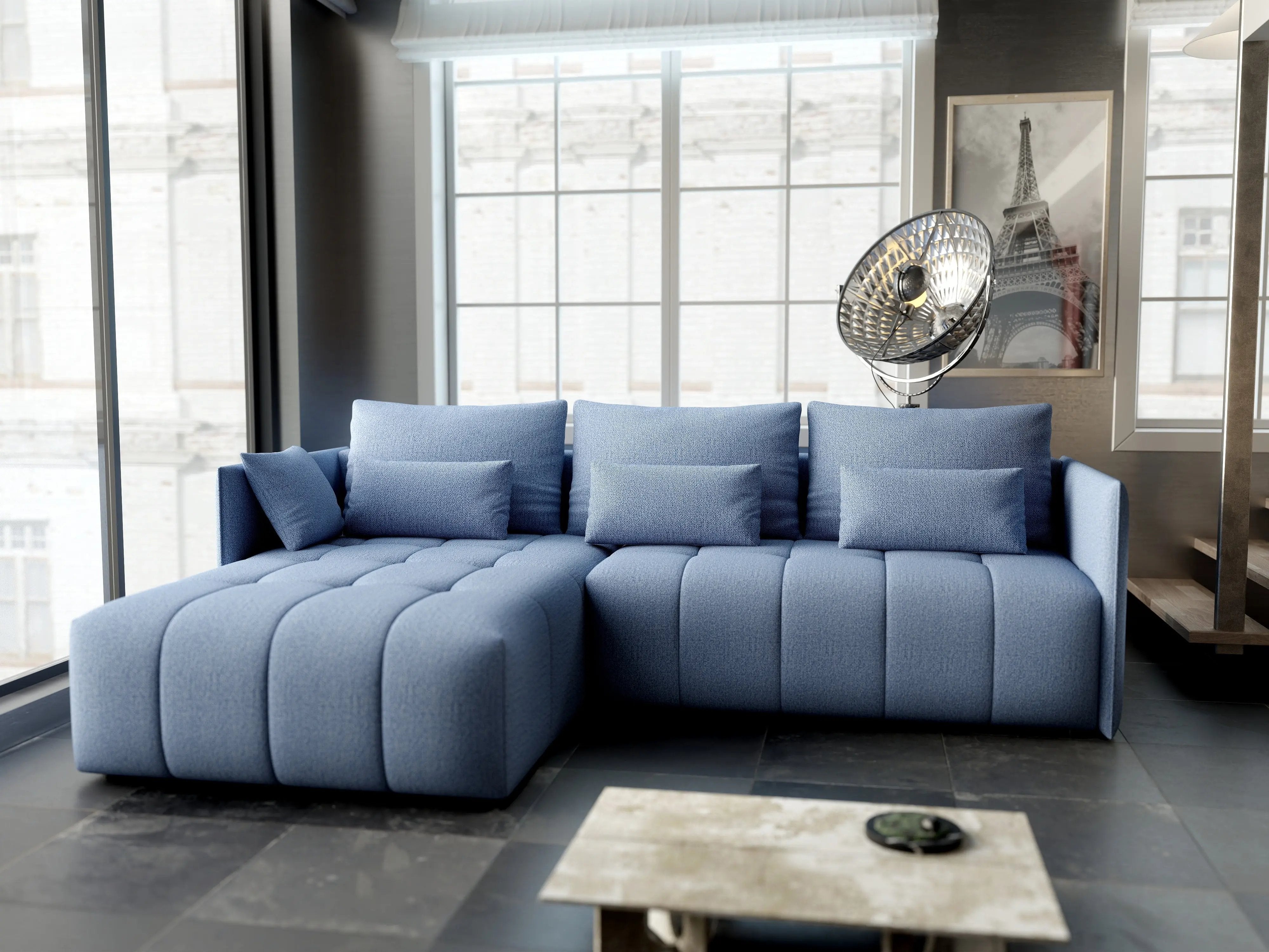 Colțar extensibil dumonde cu ladă de depozitare si sezut confortabil din spuma HR, Malta Enjoy Blue 235x185 cm Fabrica