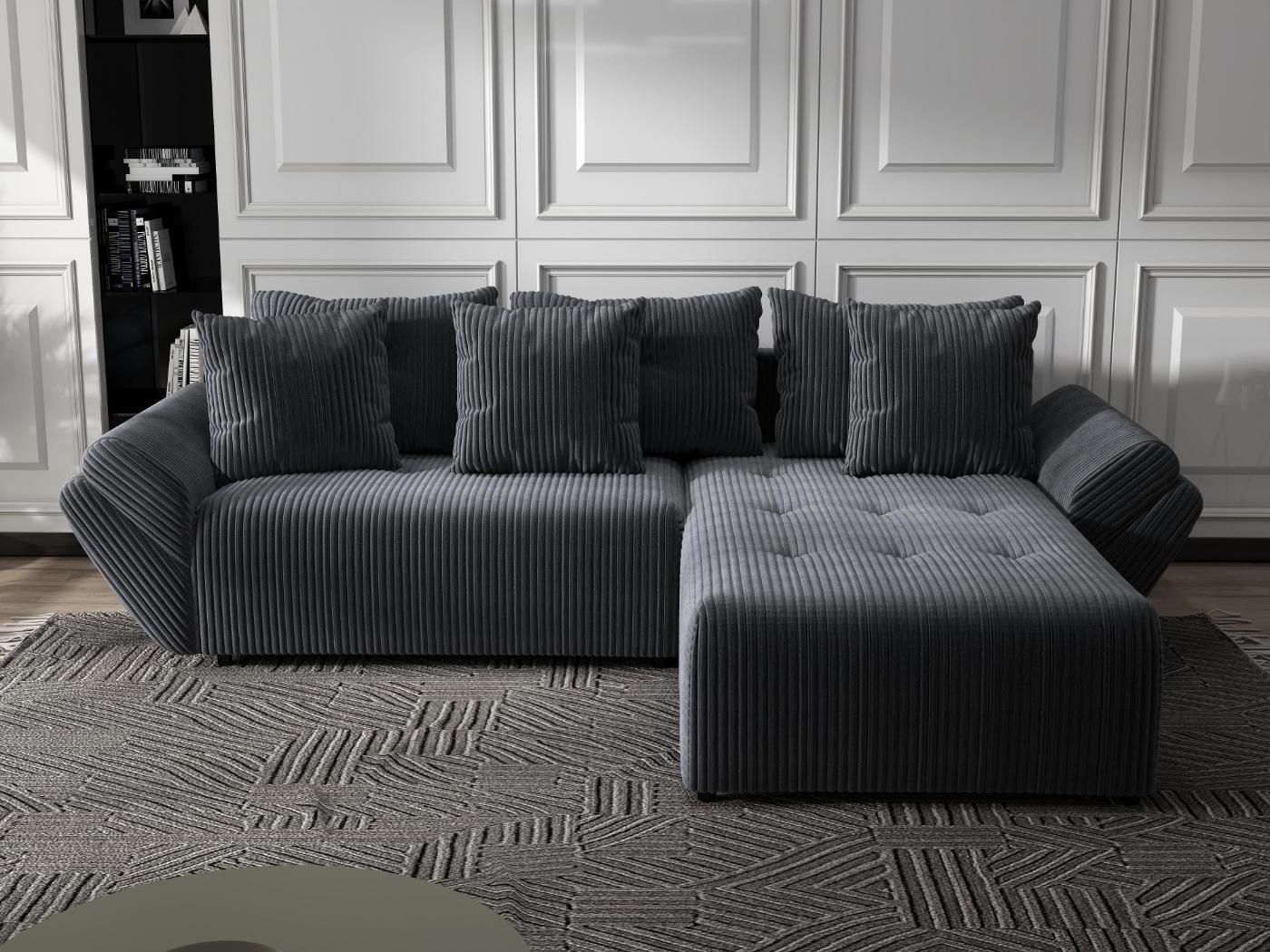 Colțar extensibil dumonde cu ladă de depozitare si sezut confortabil din spuma HR, Berlin Ambience Gri 280x185 cm II Fabrica