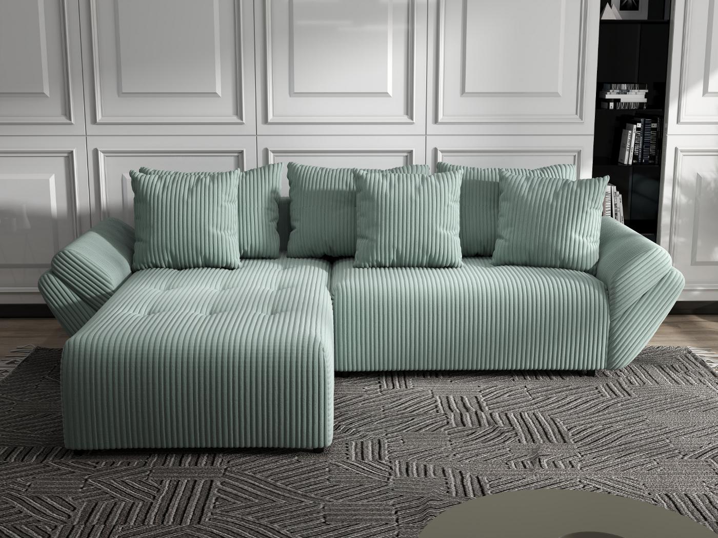 Colțar extensibil dumonde cu ladă de depozitare si sezut confortabil din spuma HR, Berlin Ambience Verde Mint 280x185 cm Fabrica