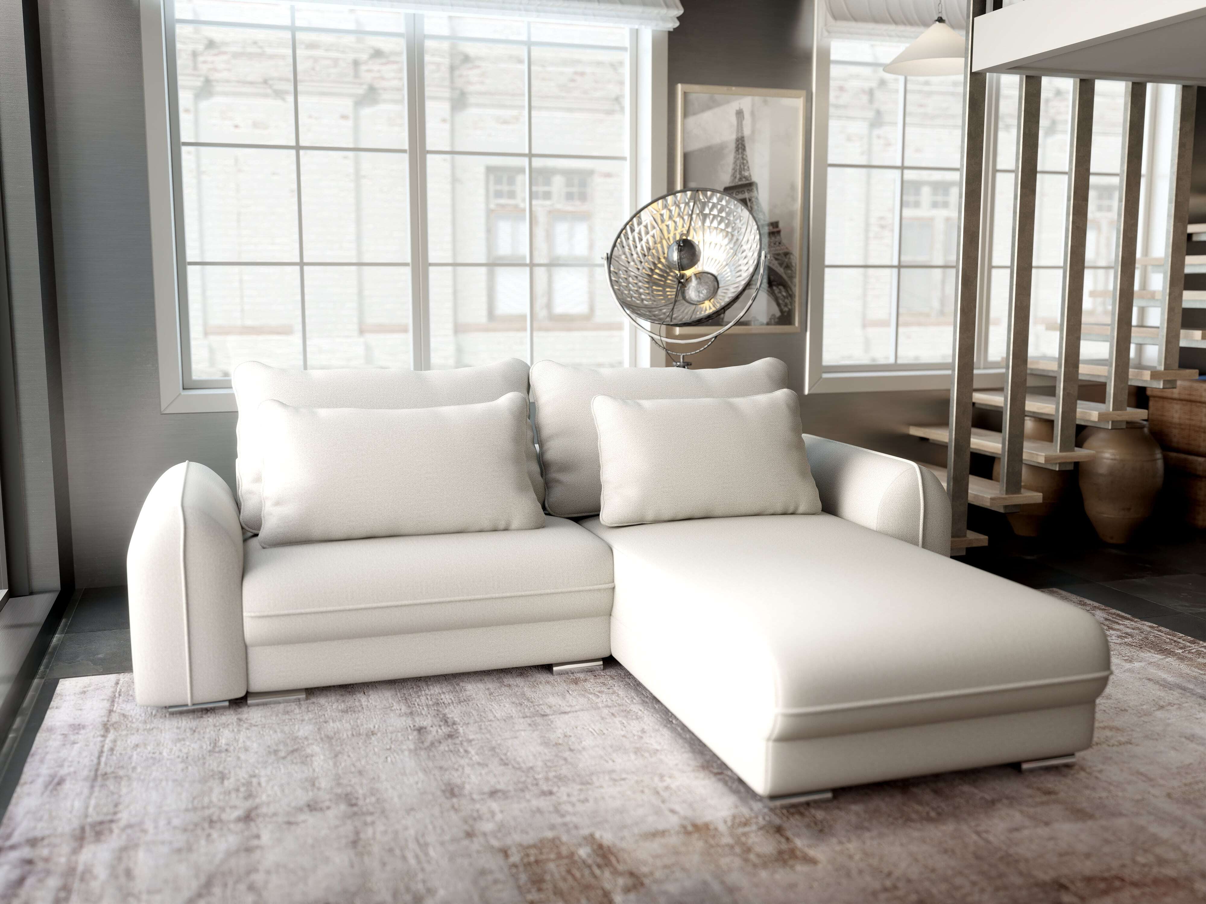 Colțar extensibil dumonde cu ladă de depozitare si sezut confortabil din spuma HR, Denver Enjoy Bej 275x185 cm II Fabrica