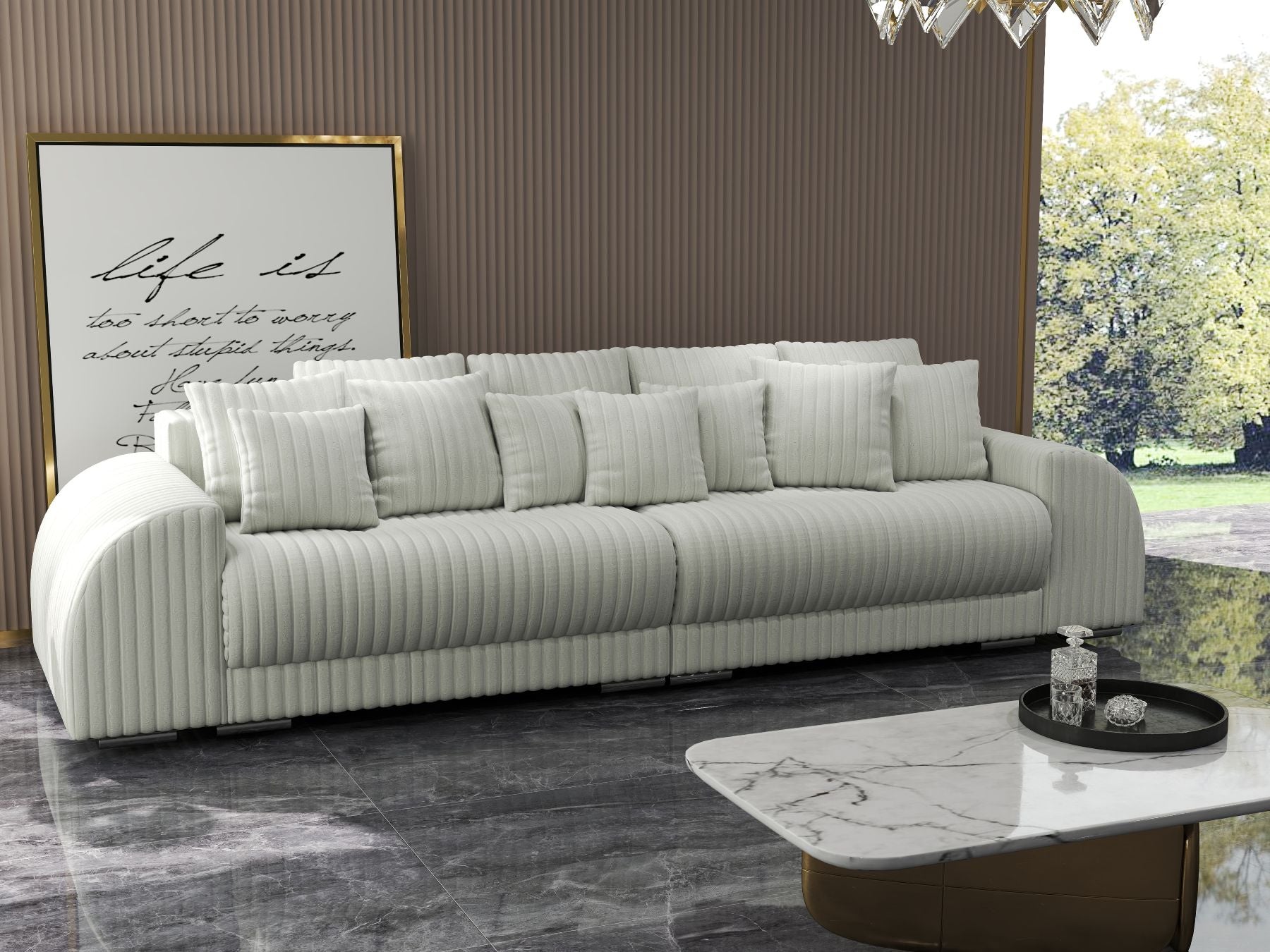 Canapea extensibilă dumonde cu 2 lăzi de depozitare si sezut confortabil din spuma HR, Verona Ambiance Ivory 310x100 cm Fabrica