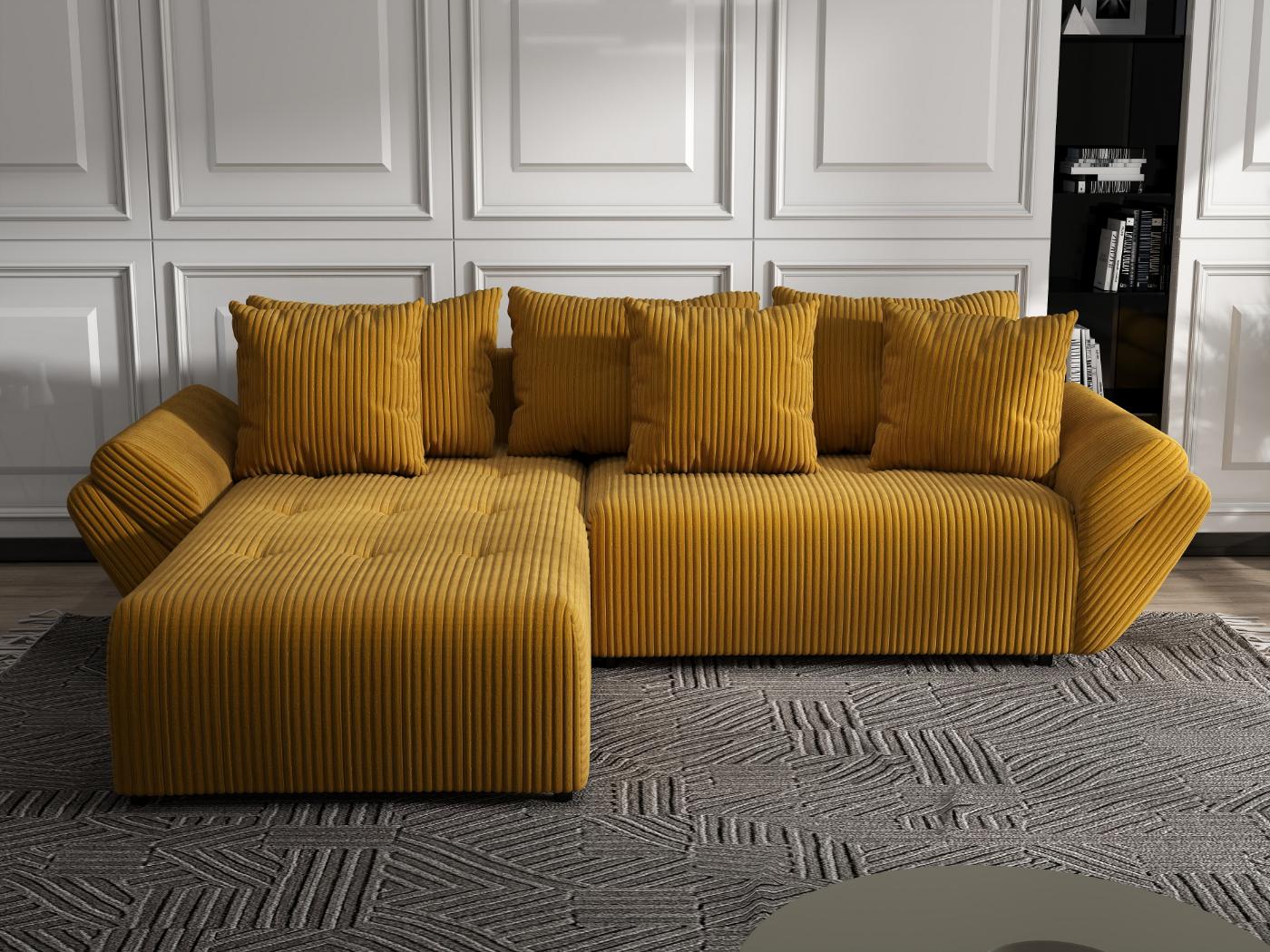 Colțar extensibil dumonde cu ladă de depozitare si sezut confortabil din spuma HR, Berlin Ambience Mustar 280x185 cm Fabrica