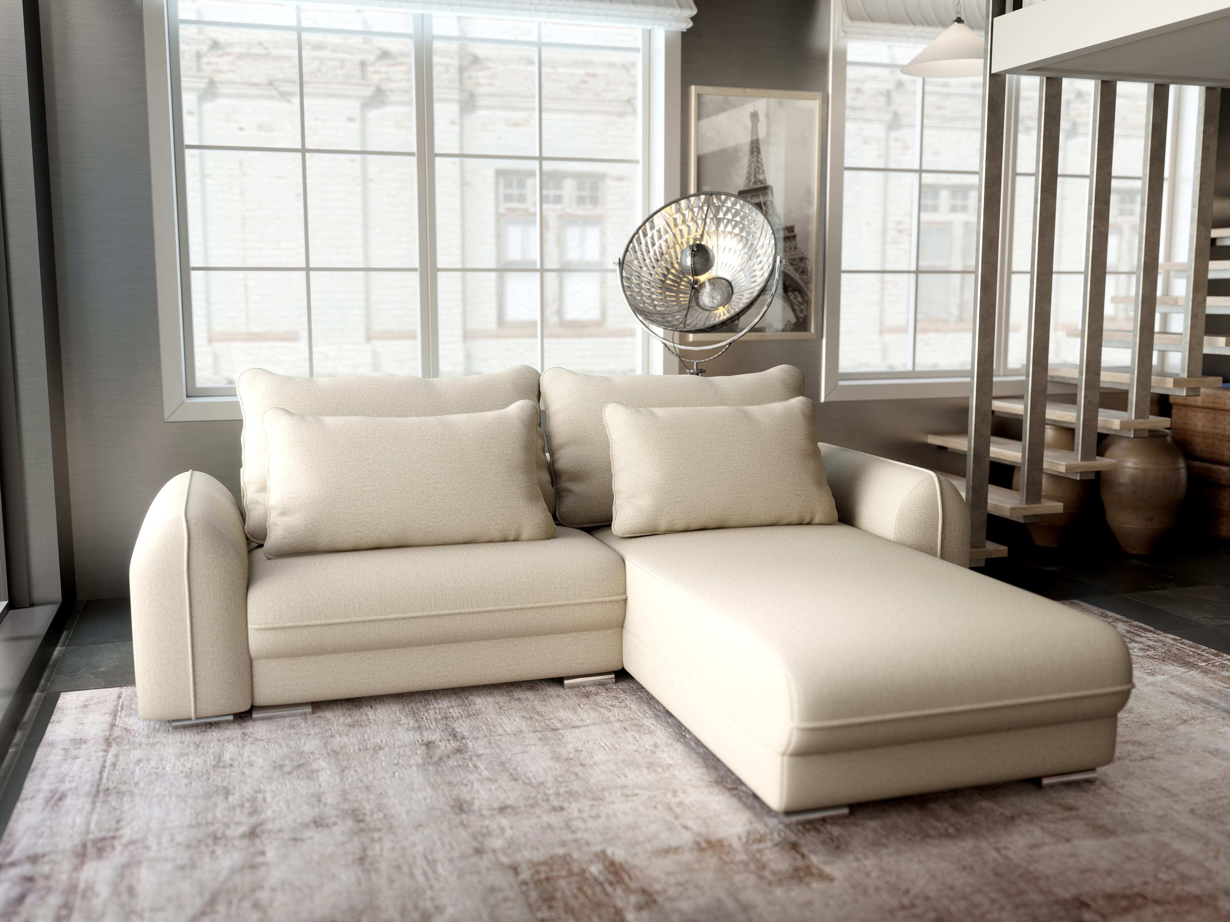 Colțar extensibil dumonde cu ladă de depozitare si sezut confortabil din spuma HR, Denver Enjoy Camel 275x185 cm II Fabrica