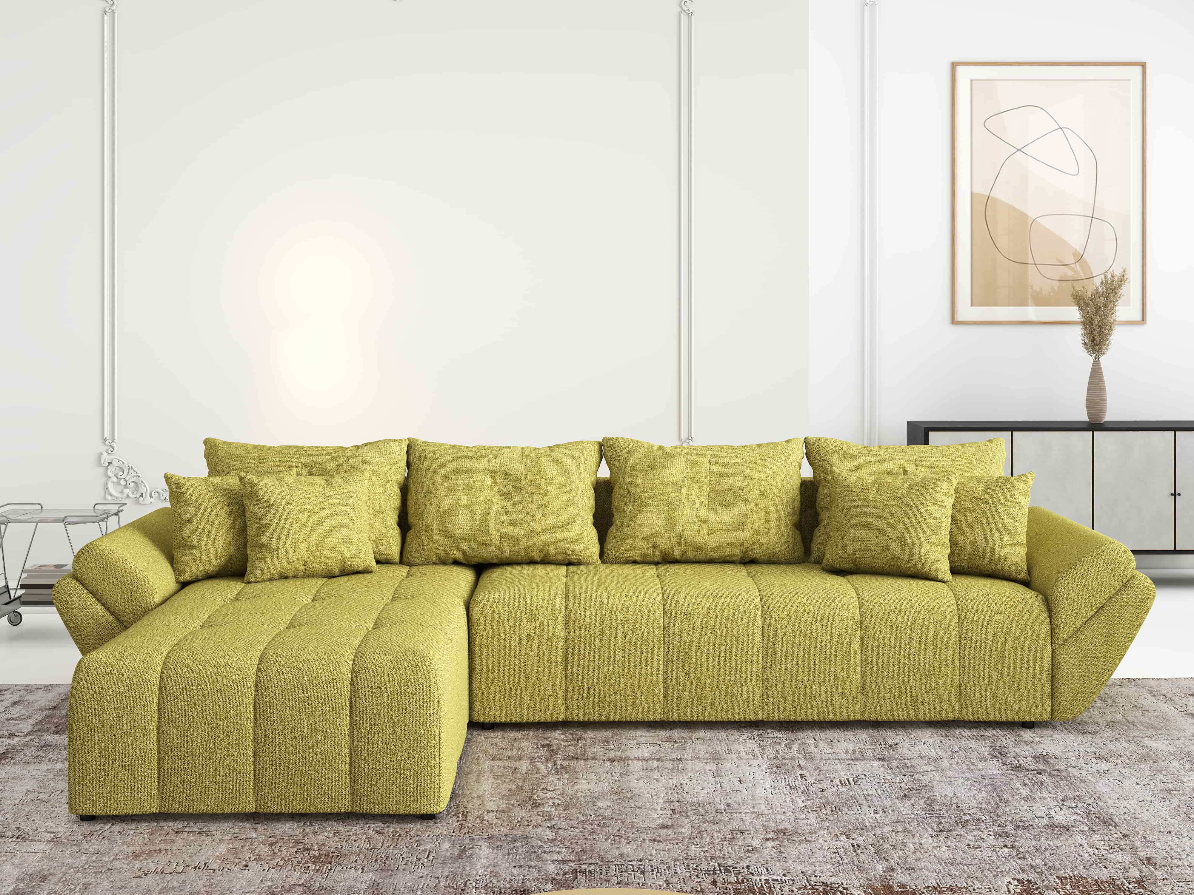 Colțar extensibil dumonde cu ladă de depozitare si sezut confortabil din spuma HR, Berlin XL Enjoy Green 350x185 cm Fabrica