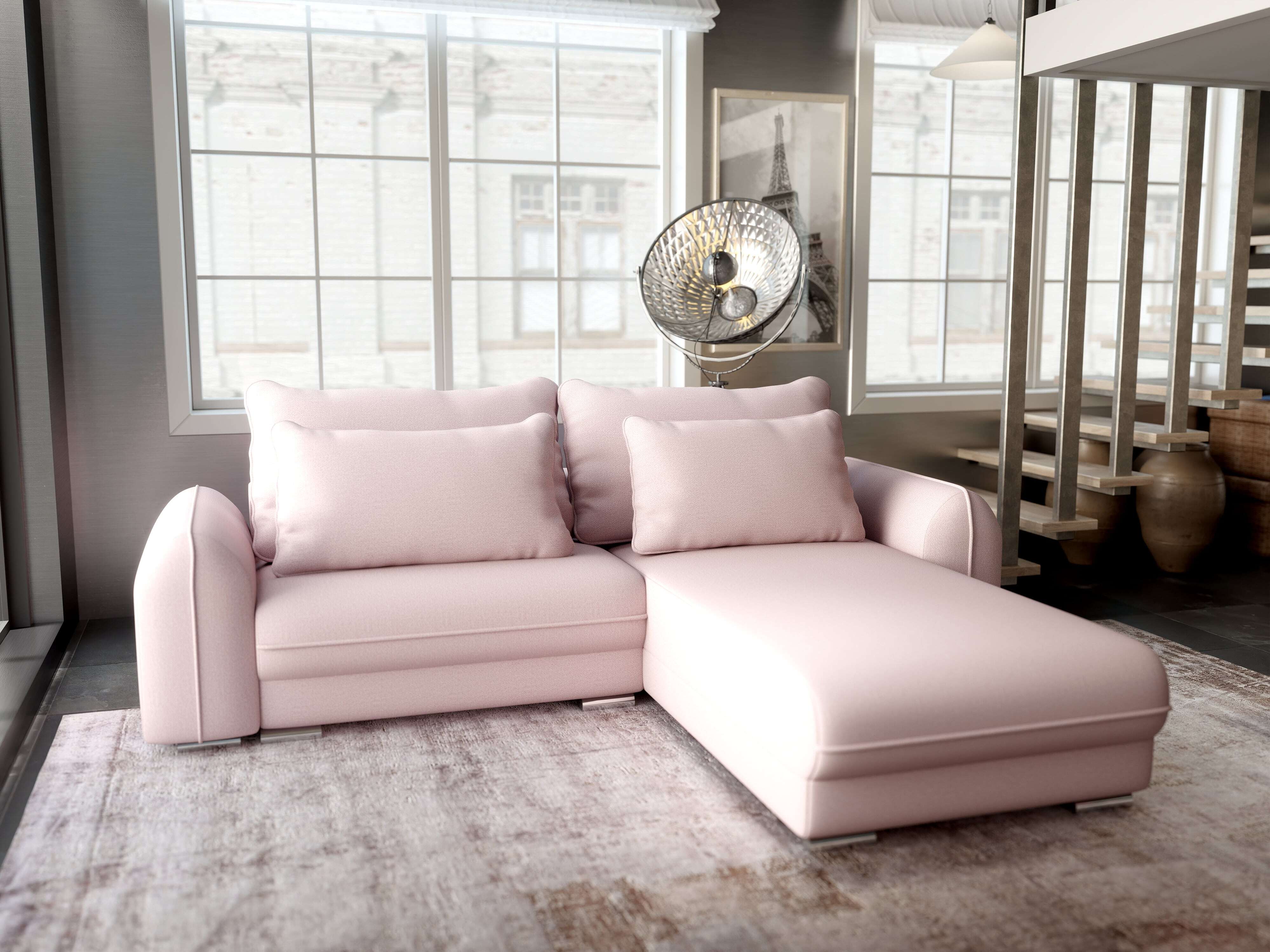 Colțar extensibil dumonde cu ladă de depozitare si sezut confortabil din spuma HR, Denver Enjoy Flamingo 275x185 cm II Fabrica