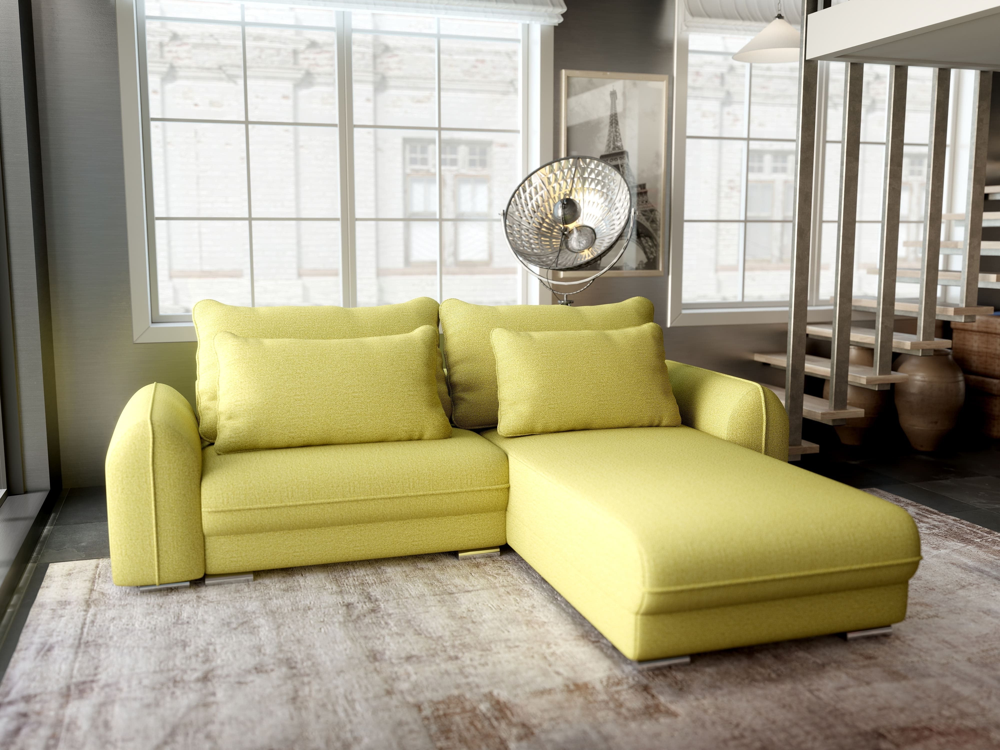 Colțar extensibil dumonde cu ladă de depozitare si sezut confortabil din spuma HR, Denver Enjoy Verde 275x185 cm II Fabrica