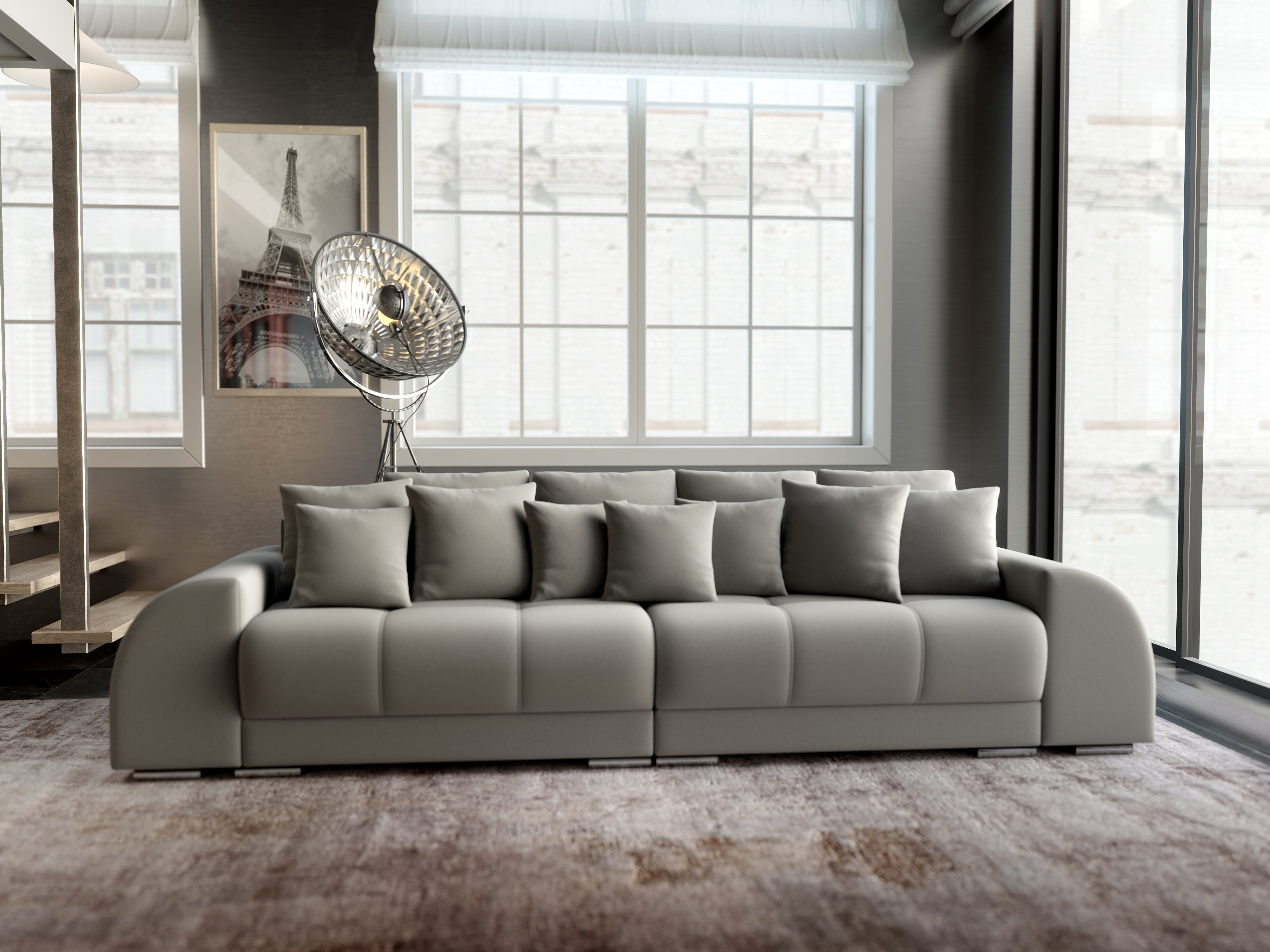 Canapea extensibilă dumonde cu 2 lăzi de depozitare si sezut confortabil din spuma HR, Verona Royal Grey 310x100 cm Fabrica