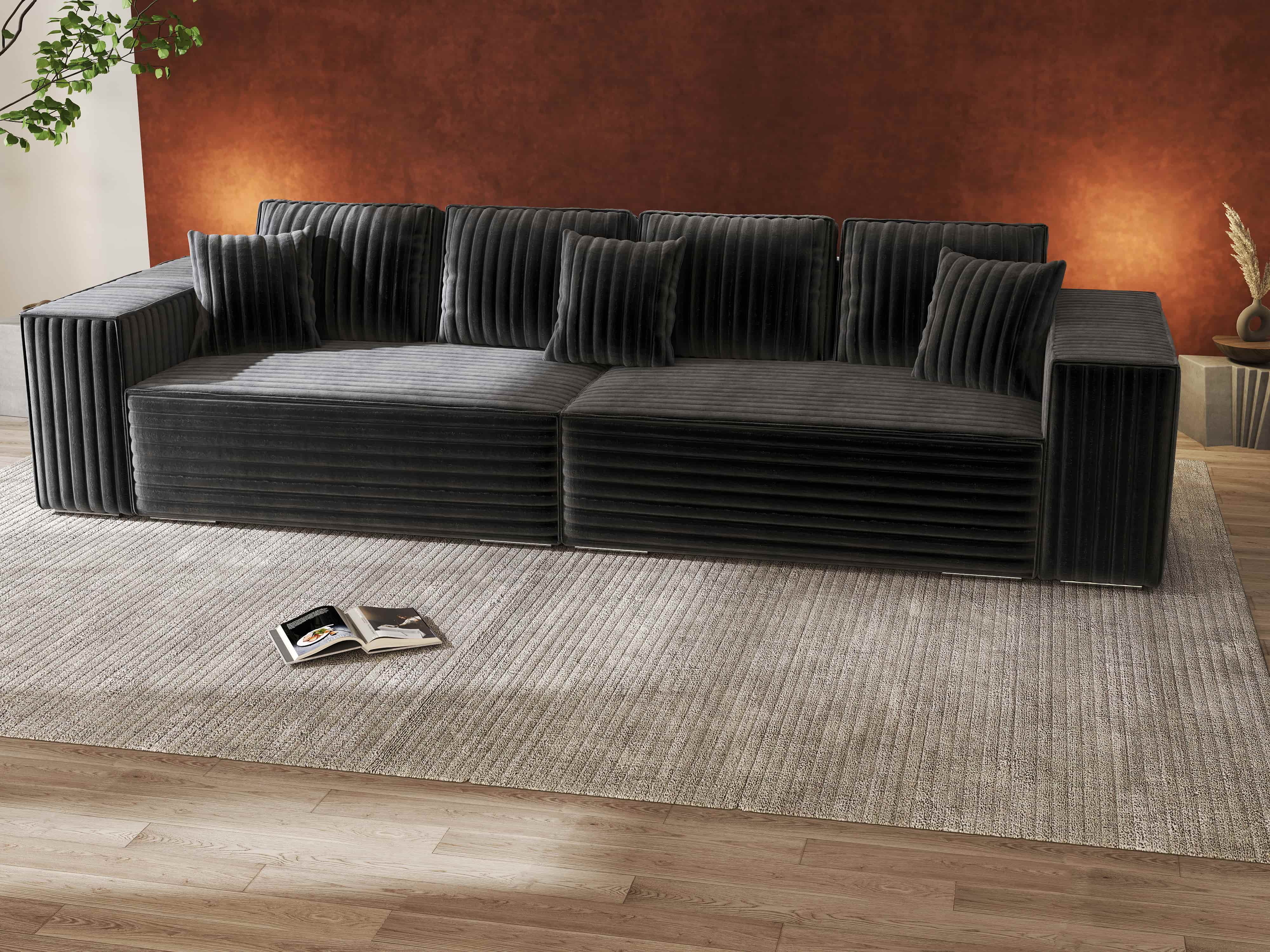 Canapea extensibilă dumonde cu ladă de depozitare si sezut confortabil din spuma HR, Dream Ambience Gri 310x100 cm Fabrica