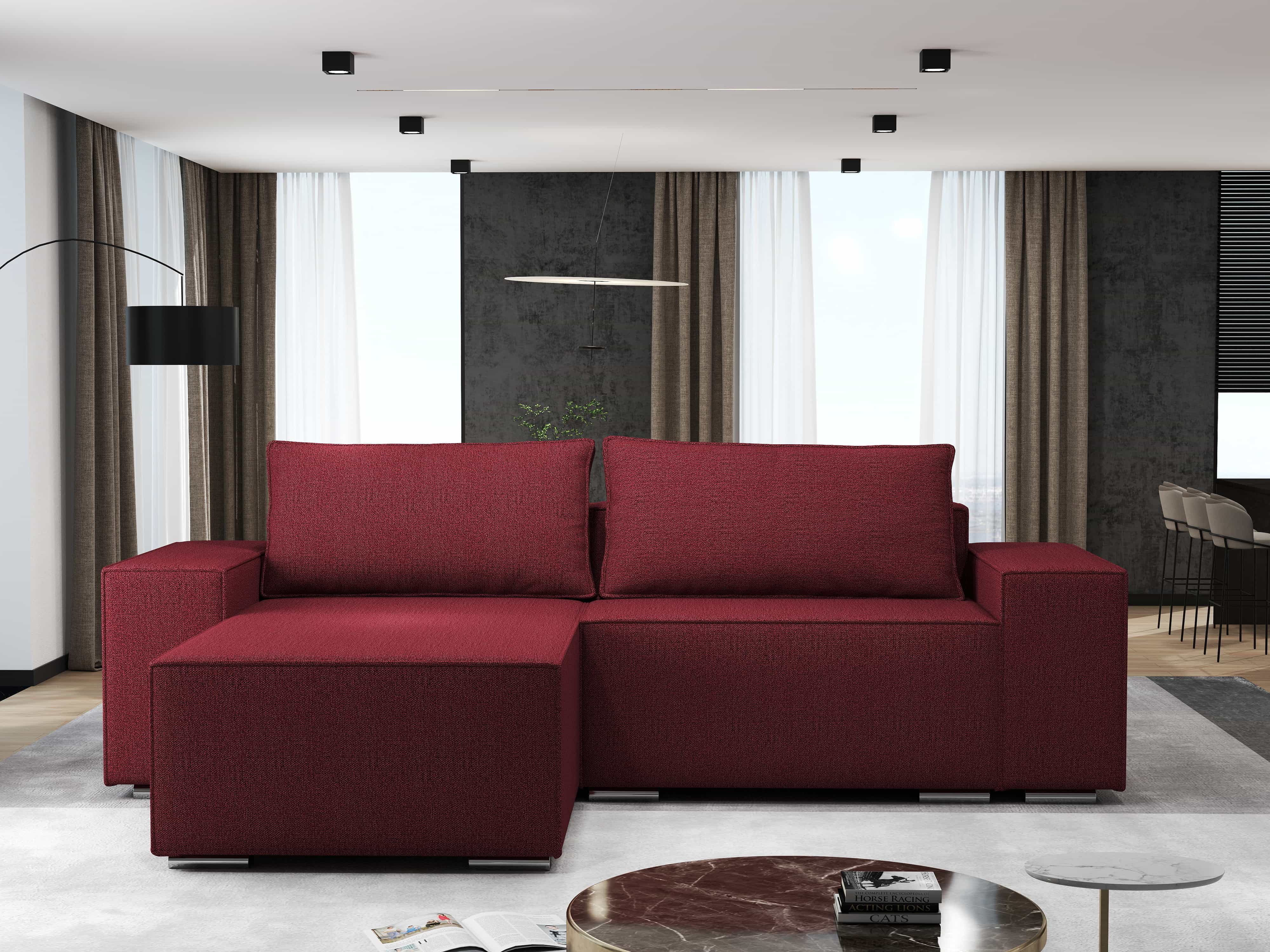 Colțar extensibil dumonde cu ladă de depozitare si sezut confortabil din spuma HR, Dream Enjoy Rosu 290x185 cm Fabrica