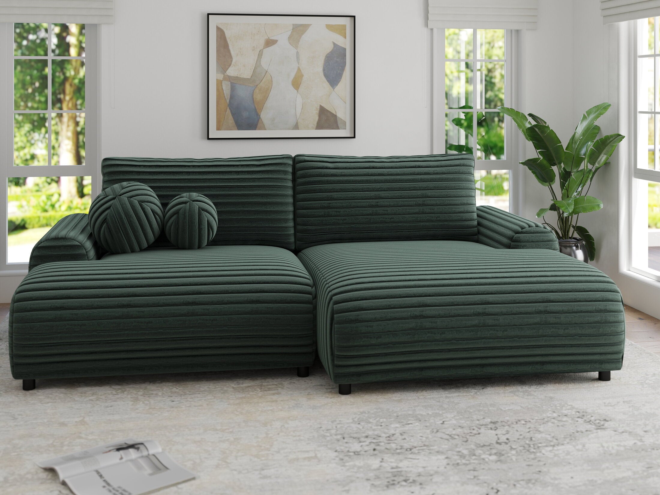 Colțar extensibil dumonde cu ladă de depozitare și șezut confortabil din spumă HR, Carlo Ambience Verde 240x145 cm II