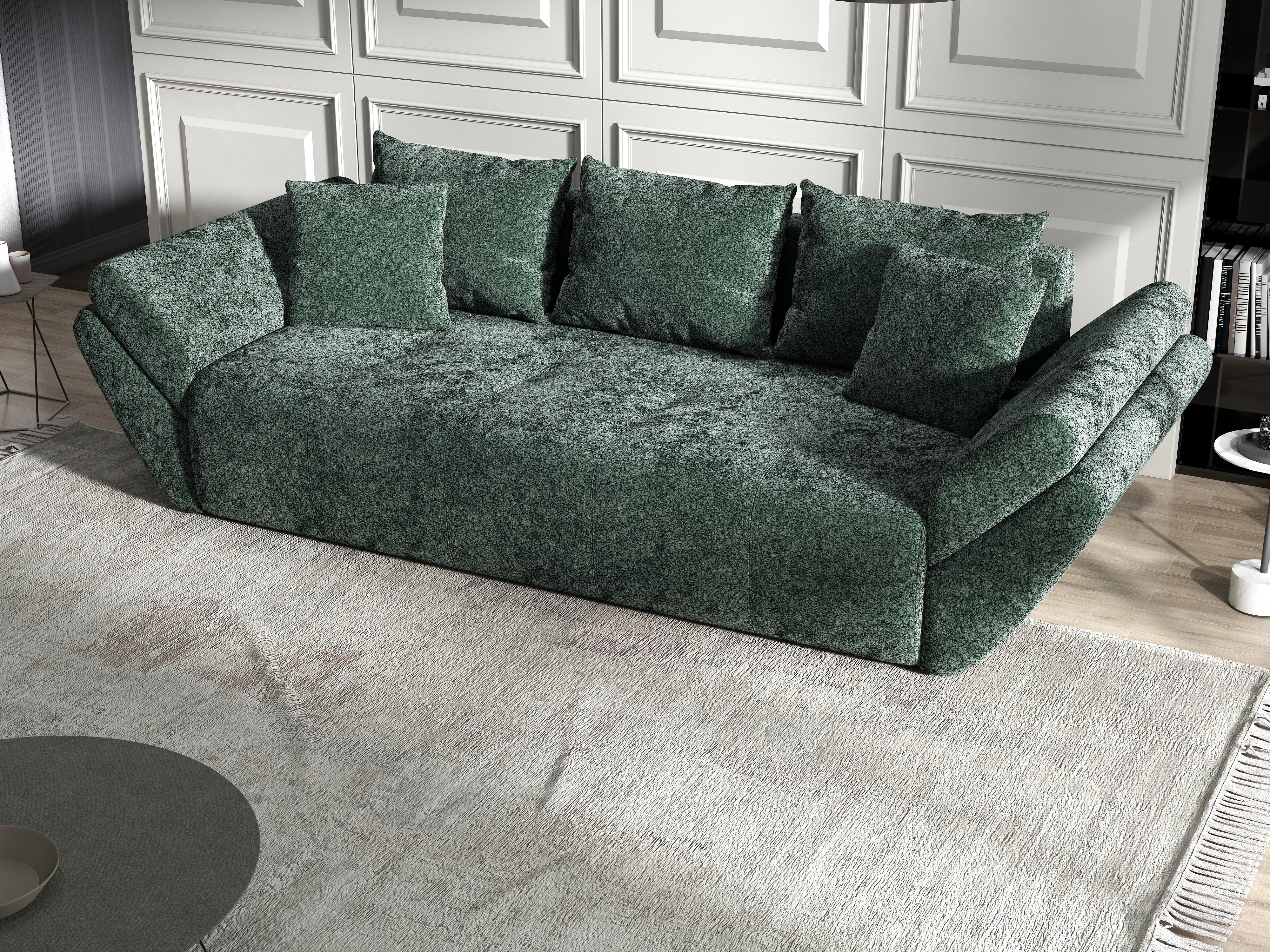 Canapea extensibilă dumonde cu ladă de depozitare si sezut confortabil din spuma HR, Berlin Euphoria Green 250x100 cm Fabrica