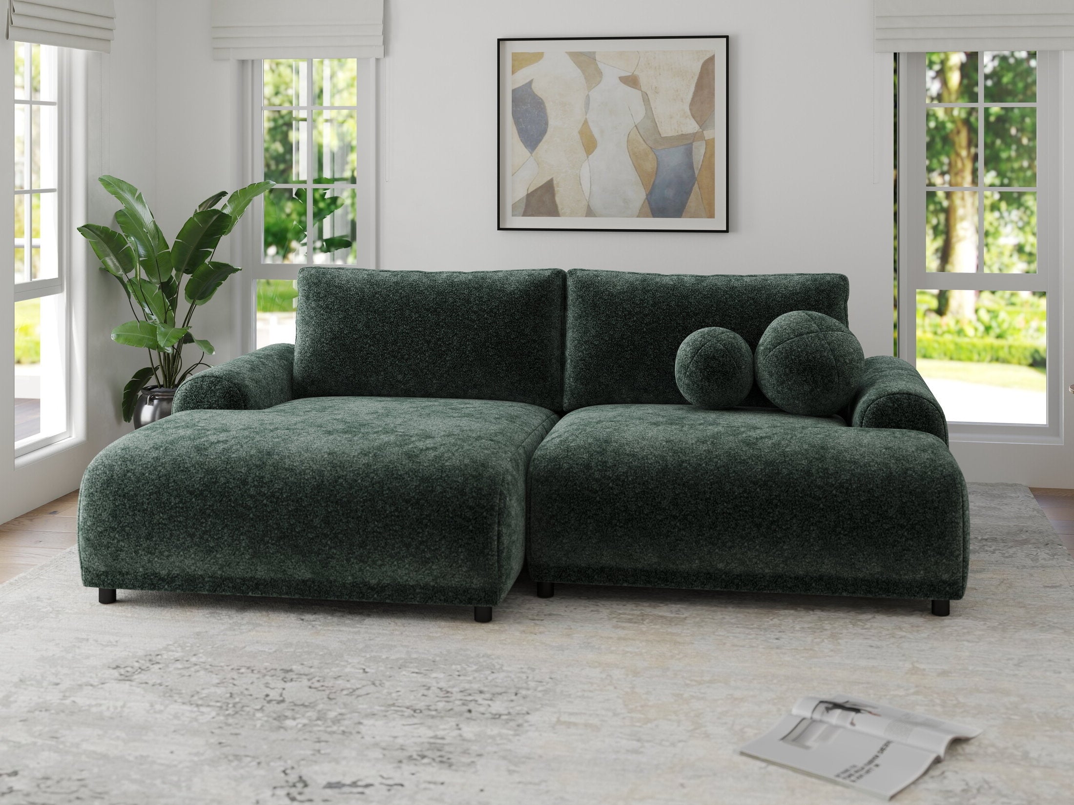 Colțar extensibil dumonde cu ladă de depozitare și șezut confortabil din spumă HR, Carlo Euphoria Verde 240x145 cm