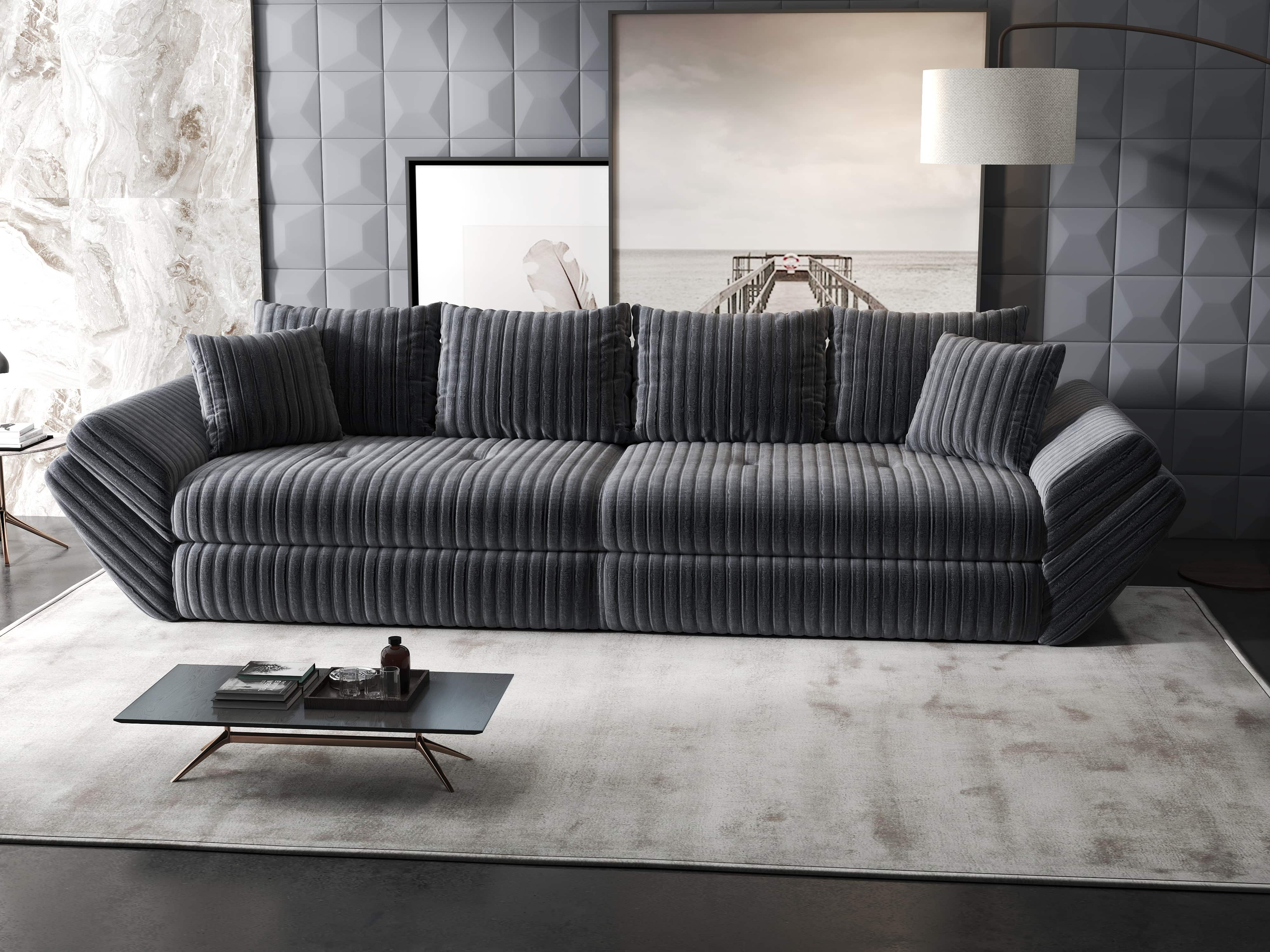 Canapea extensibilă dumonde cu ladă de depozitare si sezut confortabil din spuma HR, Loana Ambience Gri 300x100 cm Fabrica